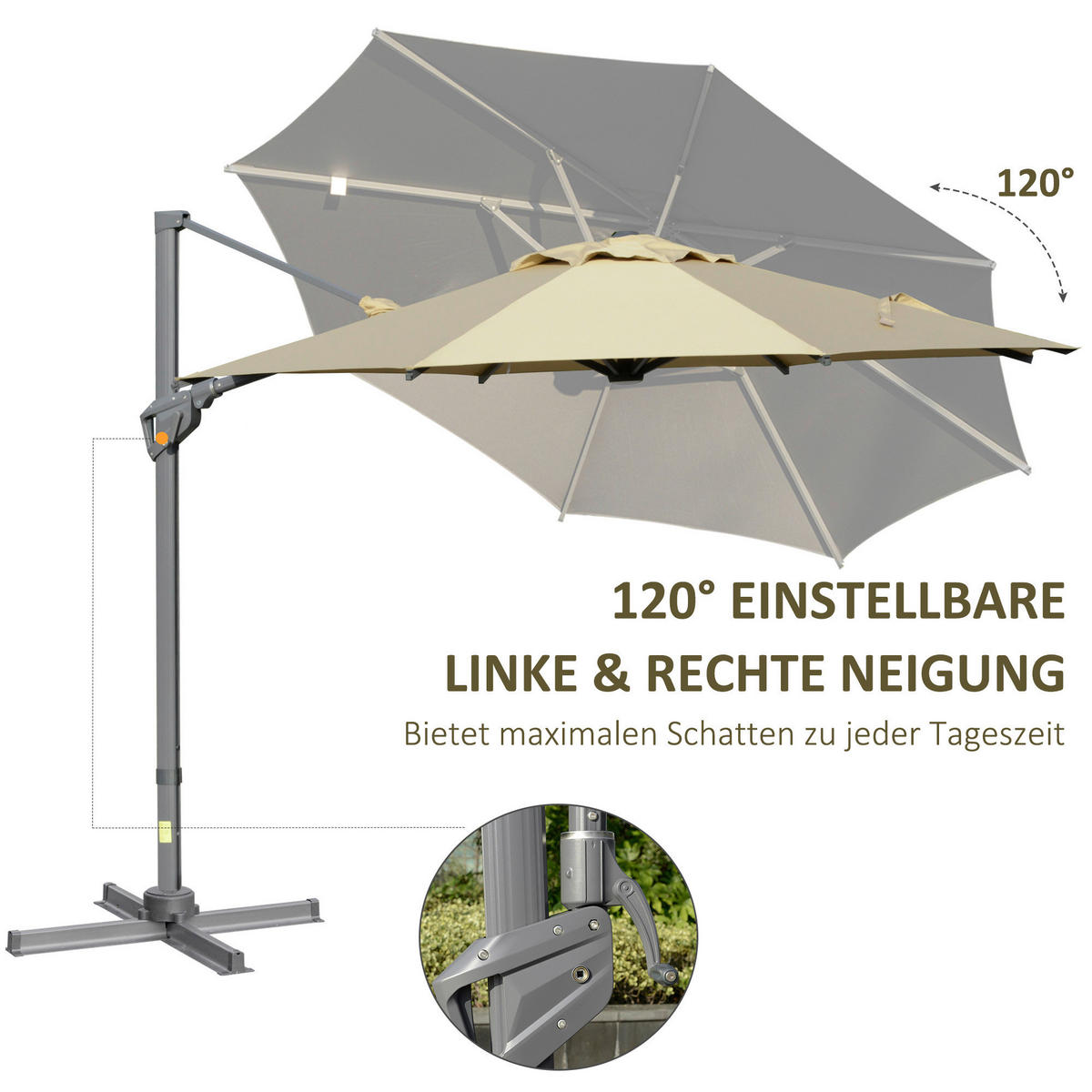 Outsunny Sonnenschirm khaki Aluminium B/H/L: ca. 298x269x298 cm Sonnenschirm - khaki (298,00/298,00/269,00cm) - Outsunny