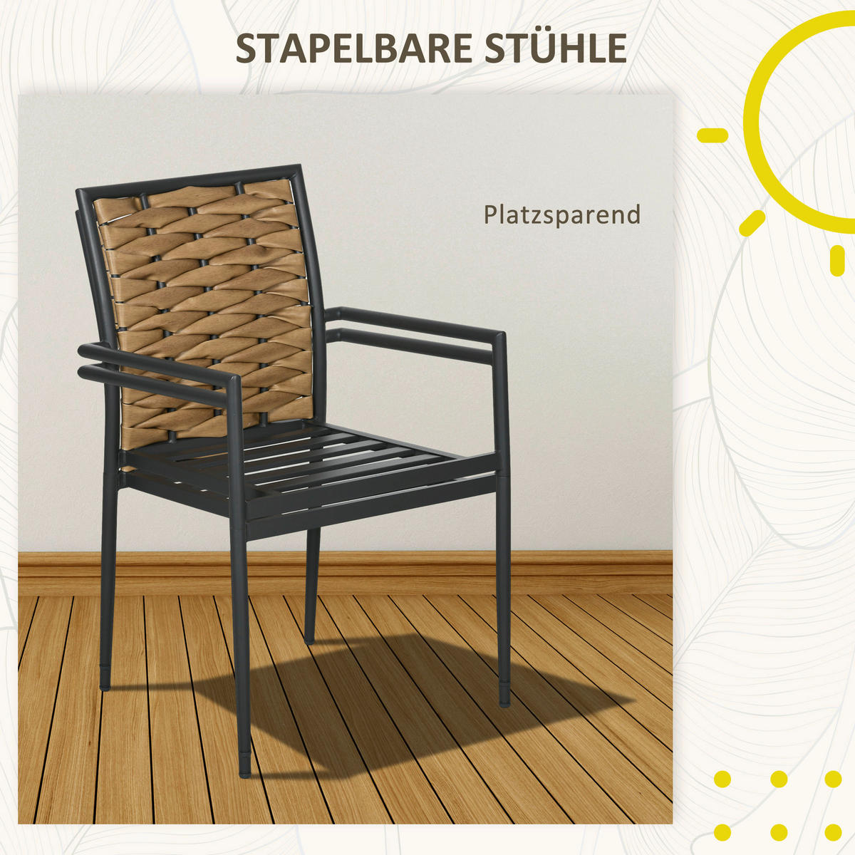 Outsunny Gartenstuhl schwarz Edelstahl B/H/L: ca. 58x57x87 cm Gartenstühle - schwarz (87,00/58,00/57,00cm) - Outsunny
