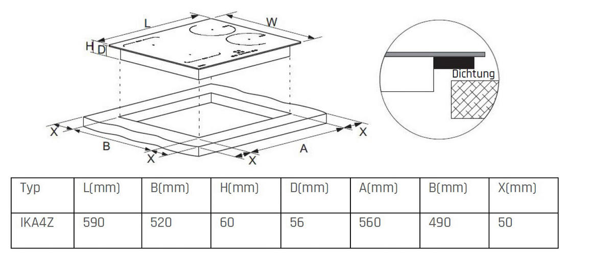 Mican Induktionskochfeld IKA4Z schwarz Schwarzglas B/H/T: ca. 59x6x52 cm IKA4Z - schwarz (59,00/6,00/52,00cm) - Mican