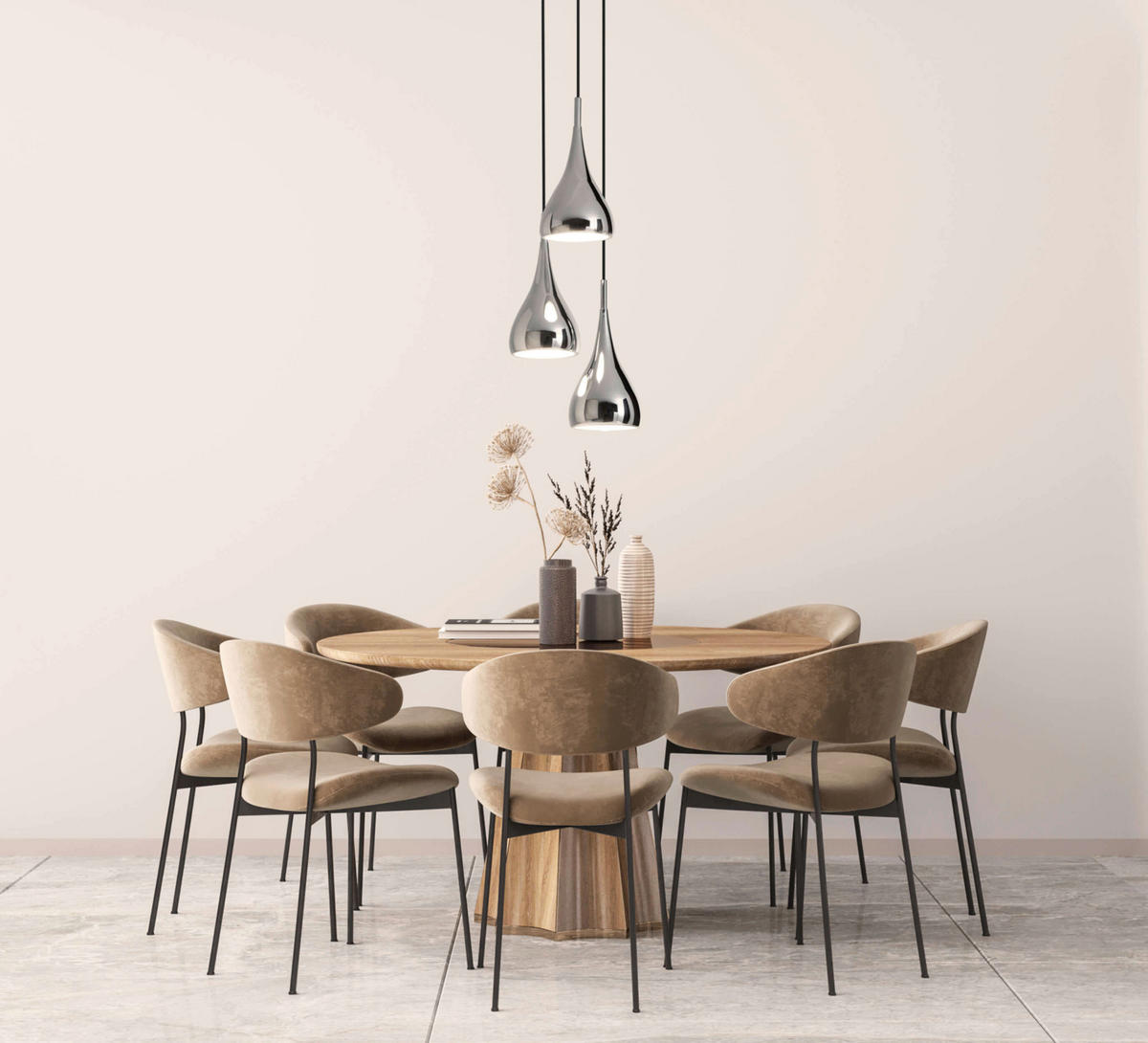 Näve Leuchten Pendelleuchte 6029242 Chrom Metall B/H/T: ca. 30x120x30 cm E27 3 Brennstellen Style - Chrom (30,00/120,00/30,00cm) - Näve Leuchten