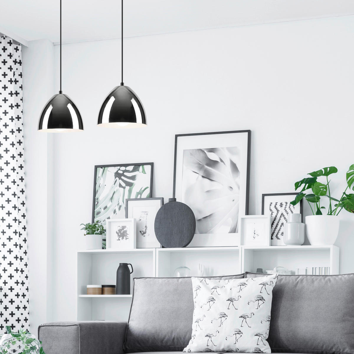 Lamkur Pendelleuchte MIA 40455 Chrom Stahl H/L: ca. 89x50 cm E27 2 Brennstellen Mia - Chrom (50,00cm) - Lamkur