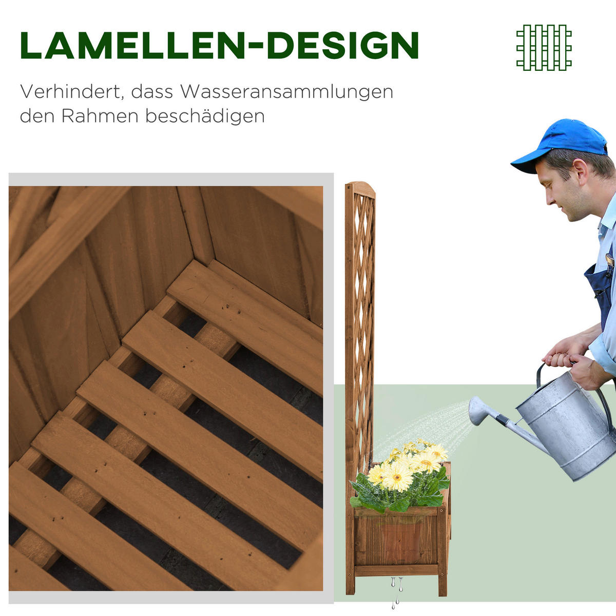 Outsunny Pflanzkasten gelb Holz B/H/L: ca. 30x122x60 cm Pflanzkasten - gelb (60,00/30,00/122,00cm) - Outsunny