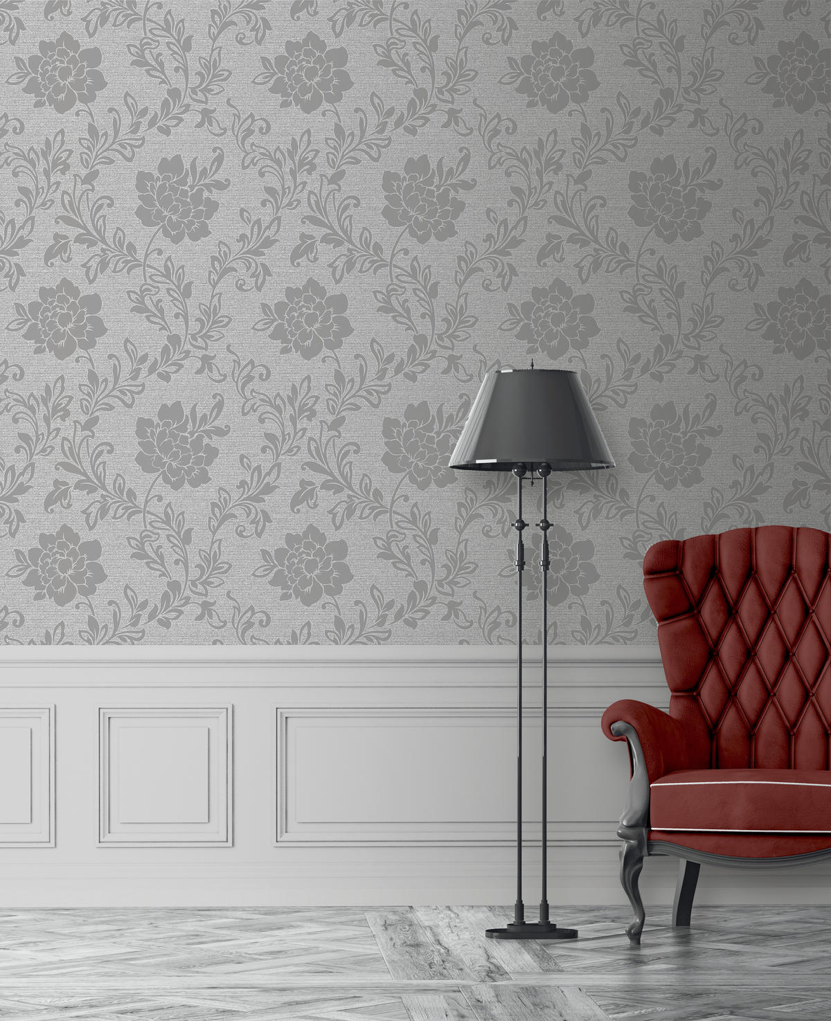 Vinyltapete Blumenranke grau dunkelgrau B/L: ca. 53x1005 cm Vinyltapete_A75109 - dunkelgrau/grau (53,00/1005,00cm)