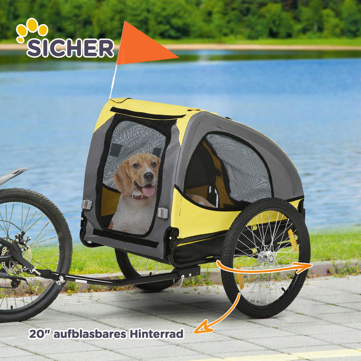 PawHut Hundeanhänger gelb Polyester-Mischgewebe B/H/L: ca. 71x83x140 cm Hundeanhänger - gelb (140,00/71,00/83,00cm) - PawHut
