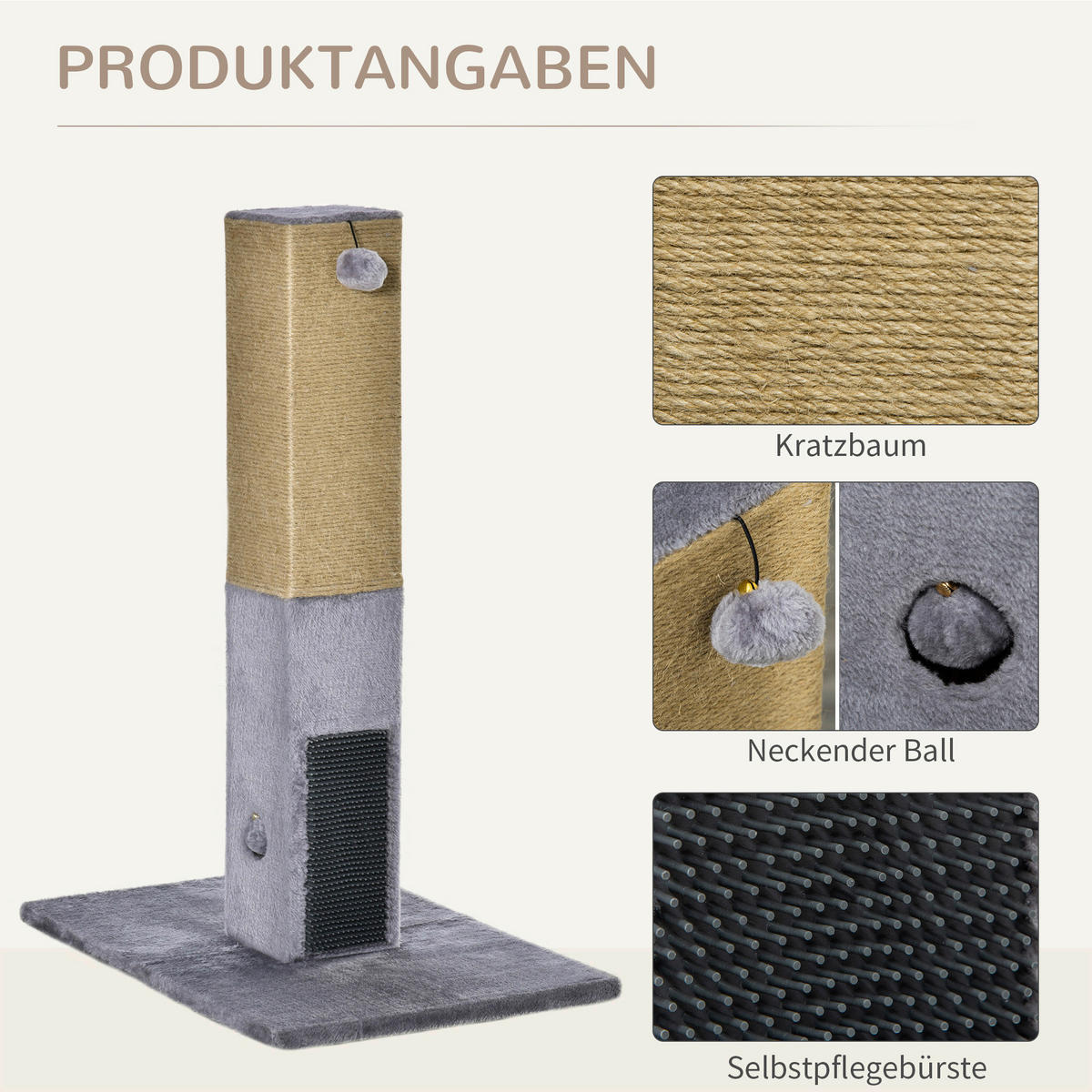 PawHut Kratzbaum grau Polyester B/H/L: ca. 39x79x59,5 cm Kratzbaum - grau (59,50/39,00/79,00cm) - PawHut