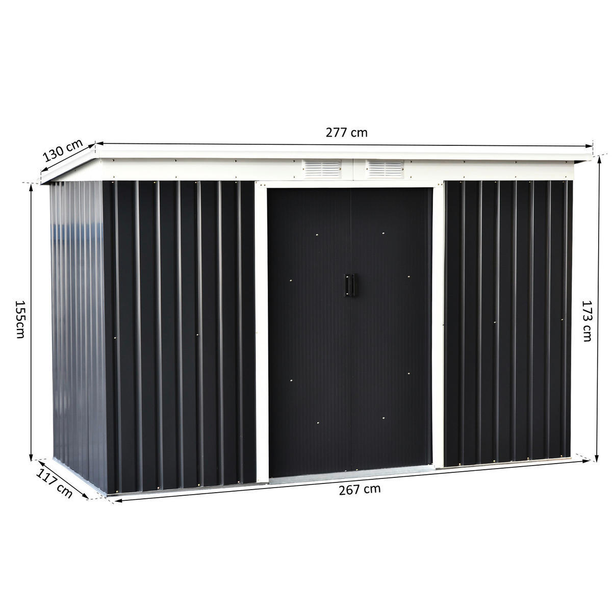 Outsunny Gartenschrank dunkelgrau Stahl B/H/L: ca. 130x173x277 cm Gartenschrank_mit_Schiebetür - dunkelgrau (277,00/130,00/173,00cm) - Outsunny
