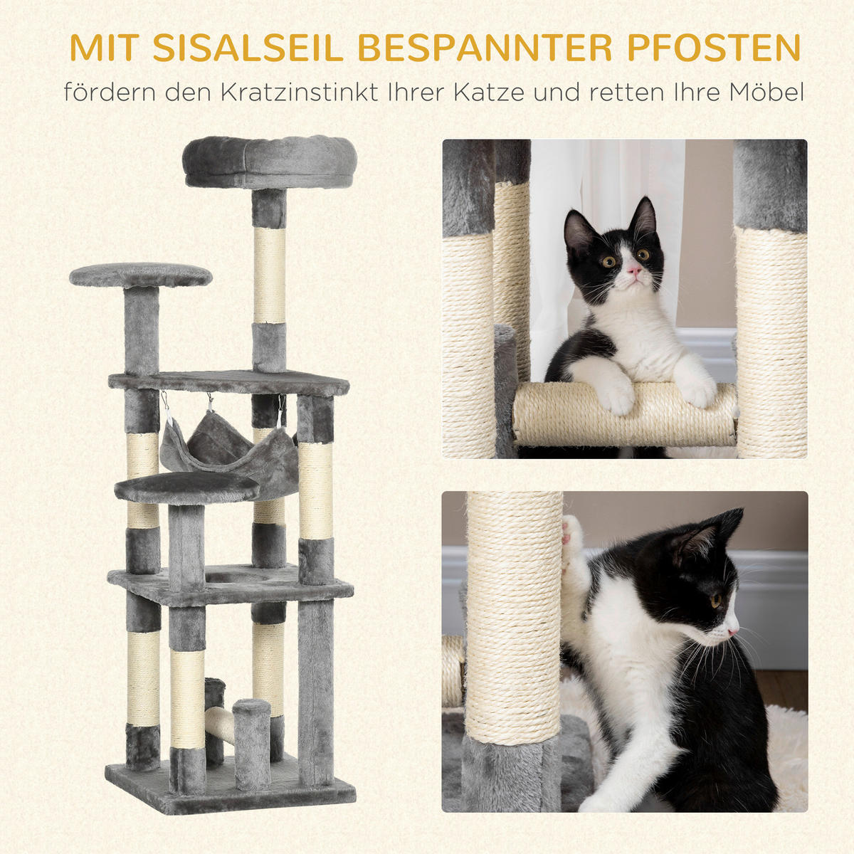 PawHut Katzen-Zubehör grau Edelstahl B/H/L: ca. 40x40x132 cm Katzenbaum - grau (132,00/40,00/40,00cm) - PawHut