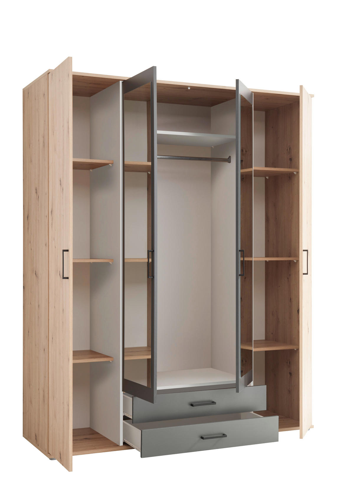 Kleiderschrank Eiche Artisan Nachbildung B/H/T: ca. 159x197x54 cm Chicago_Kleiderschrank - Eiche/Graphit (159,00/197,00/54,00cm)