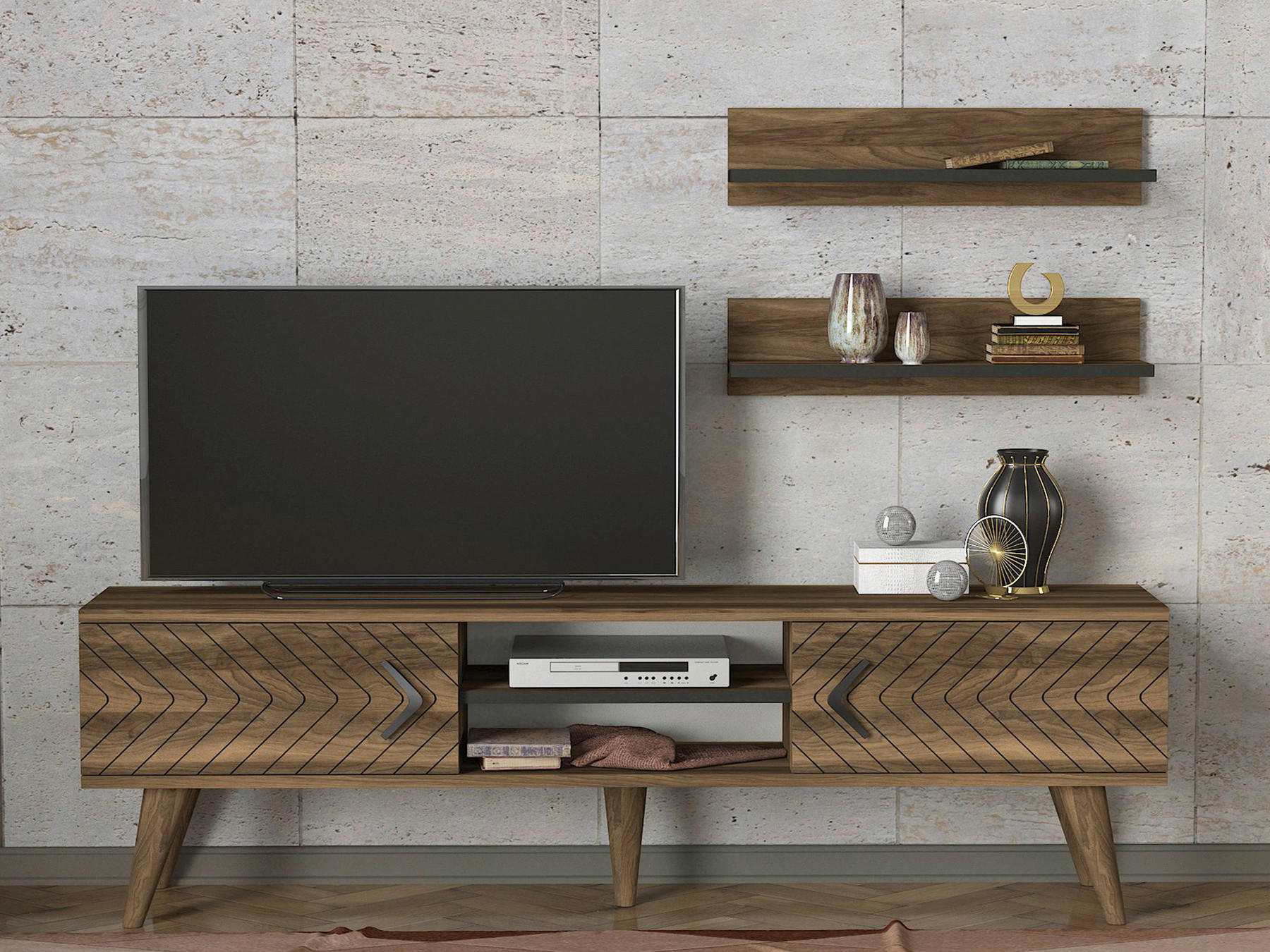 Wohnwand Legato walnuss Nachbildung B/H/T: ca. 150x45,5x30 cm Legato - walnuss (150,00/45,50/30,00cm) - moebel17