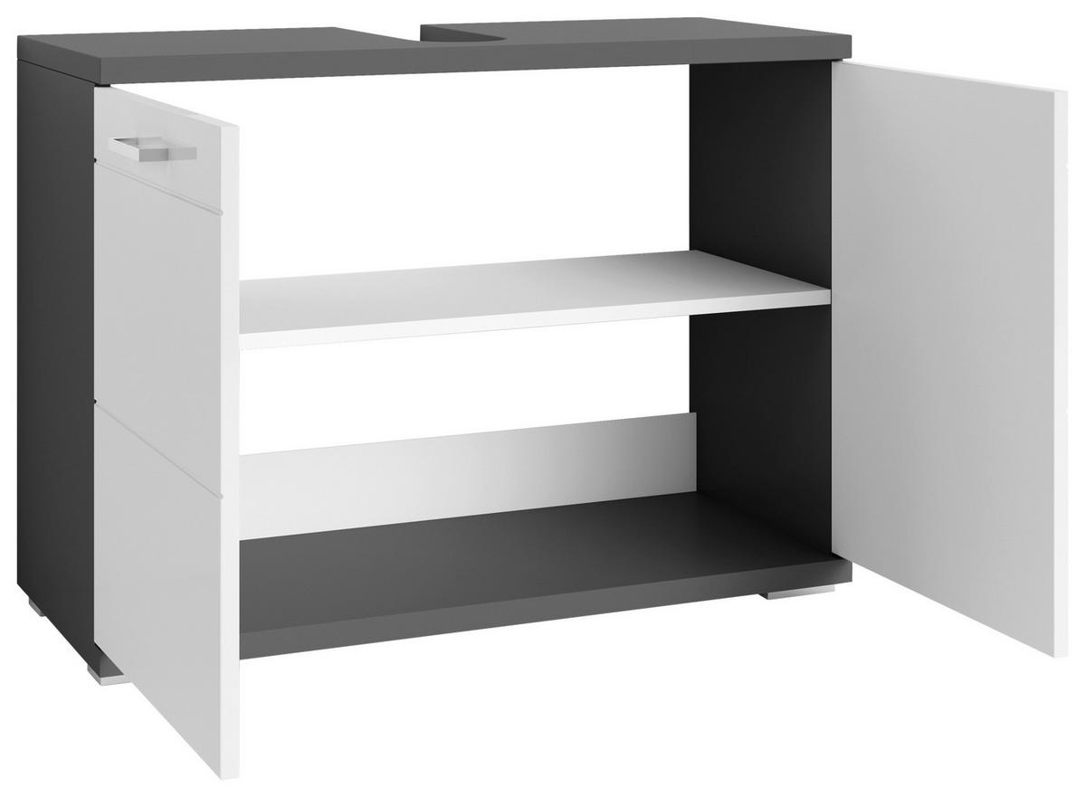 Waschbeckenunterschrank NEBRASKA anthrazit weiß Hochglanz silber verchromt B/H/T: ca. 80x59x31,5 cm NEBRASKA - weiß/anthrazit (80,00/59,00/31,50cm) - byLIVING
