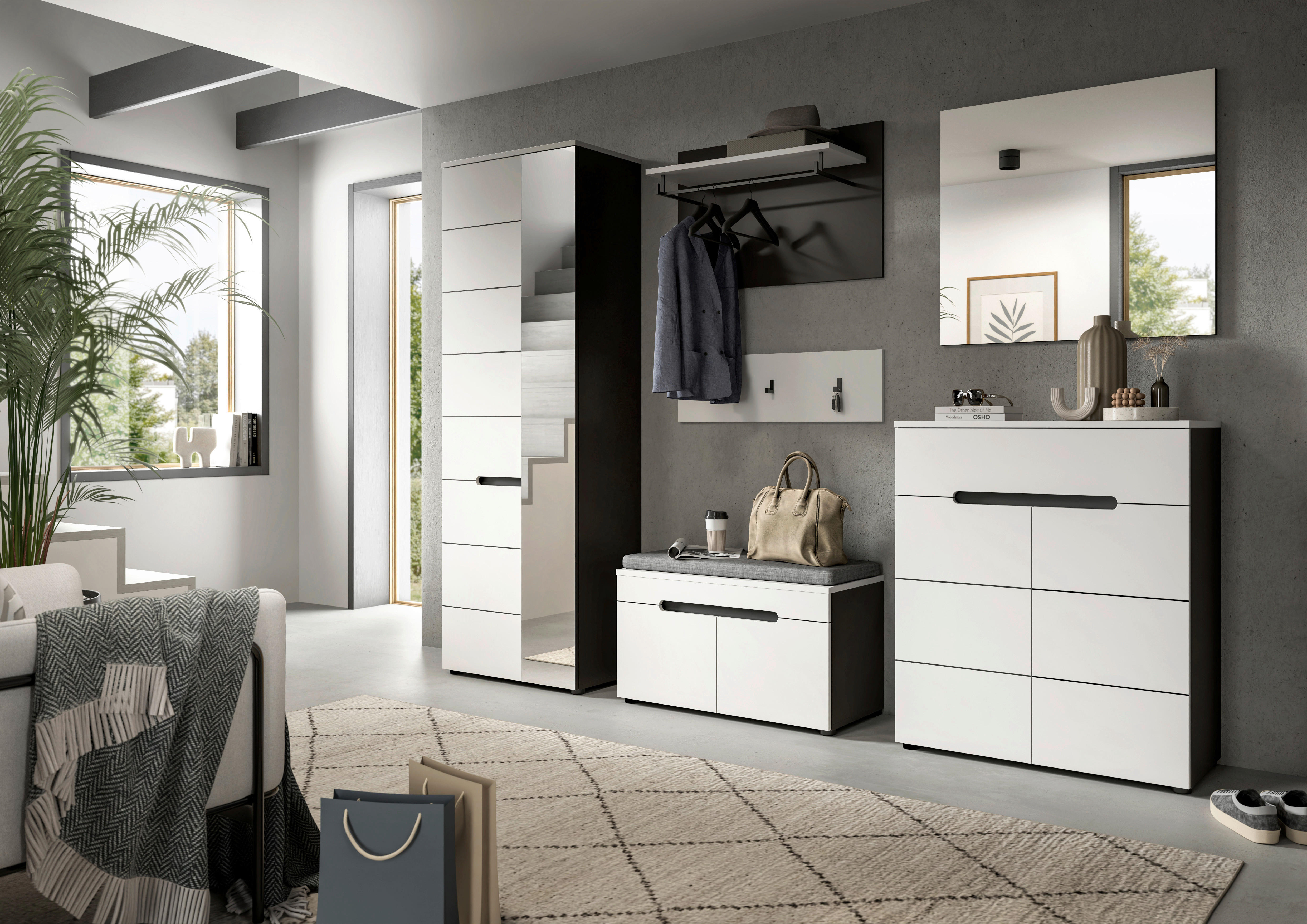 Thumbnail - Garderobe Canu basaltgrau Nachbildung weiß B/H/T: ca. 255x190x37 cm