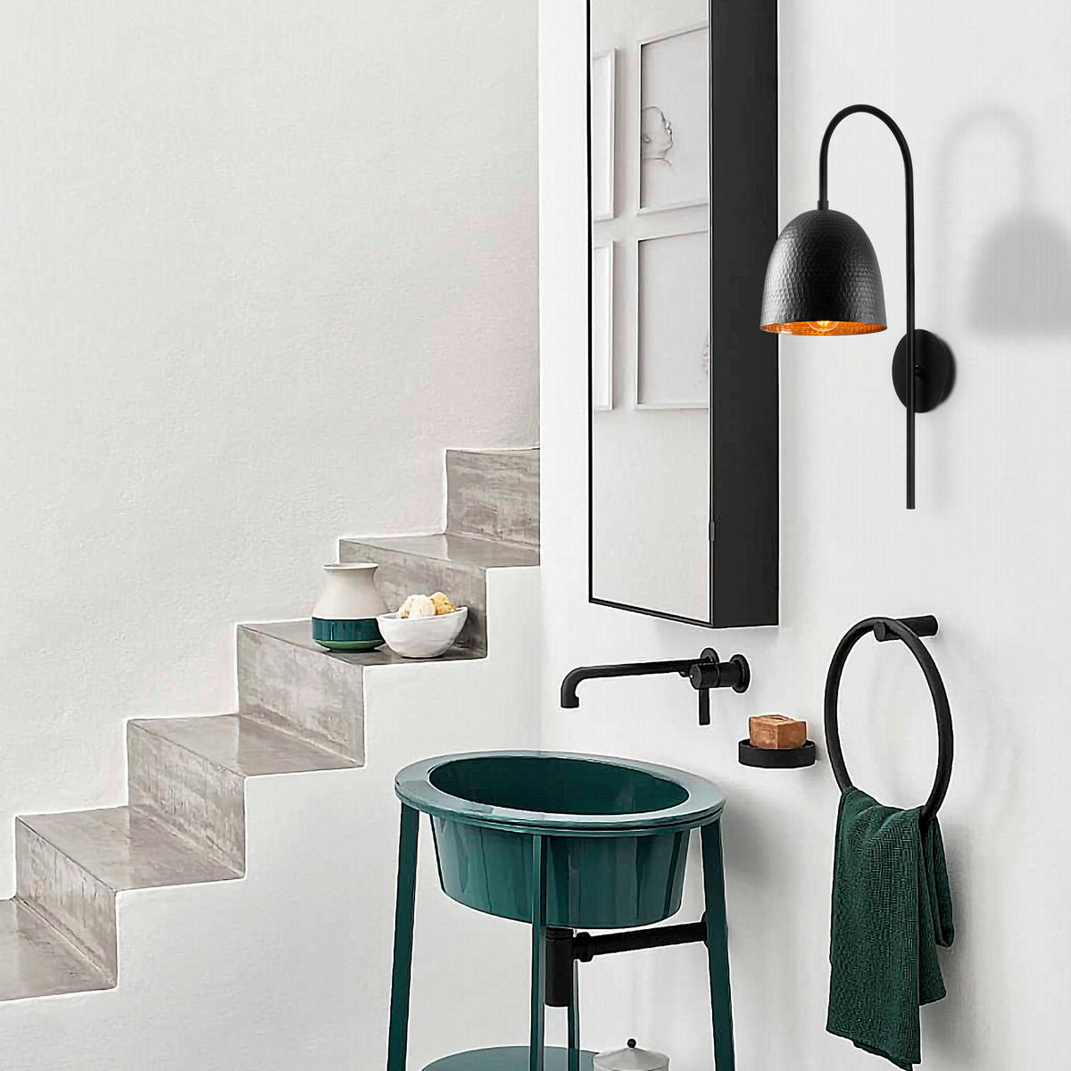 Opviq Wandleuchte schwarz Metall B/H/L: ca. 24x57x16 cm E27 1 Brennstellen Tattoo - schwarz (16,00/24,00/57,00cm) - Opviq