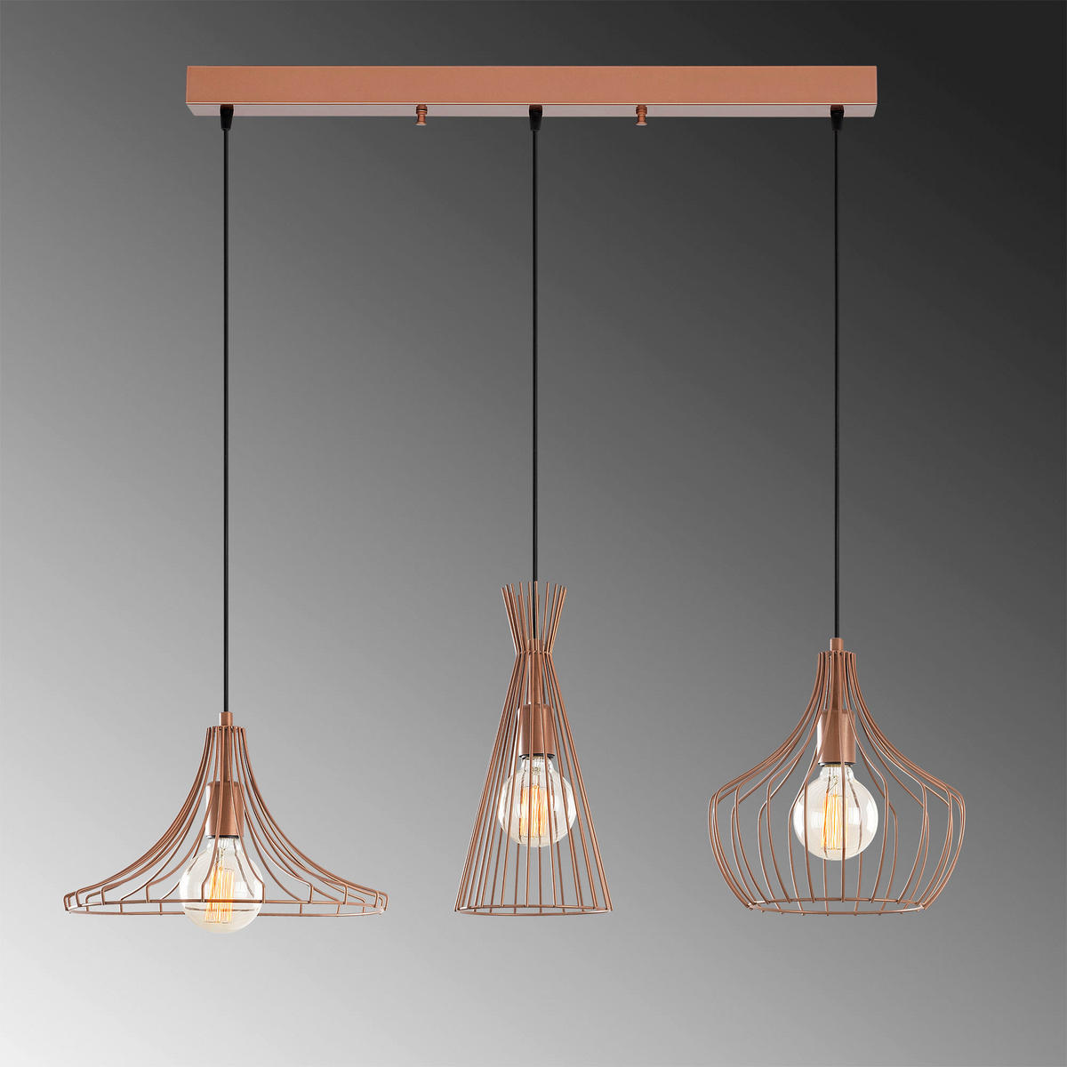 Opviq Pendelleuchte Mezopotamya Kupfer Metall B/H/T/L/D: ca. 37x122x37x110x27 cm E27 3 Brennstellen Mezopotamya - Kupfer (110,00/37,00/122,00cm) - Opviq