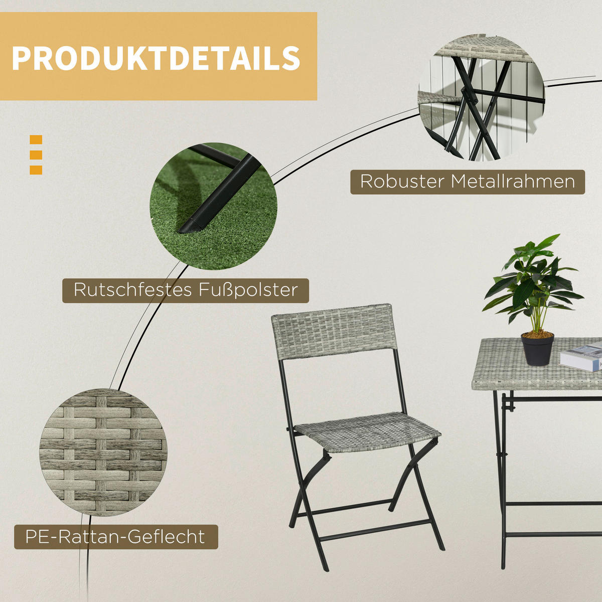 Outsunny Sitzgruppe hellgrau Edelstahl B/H/L: ca. 60x60x72 cm Gartenmöbel-Set - hellgrau (72,00/60,00/60,00cm) - Outsunny