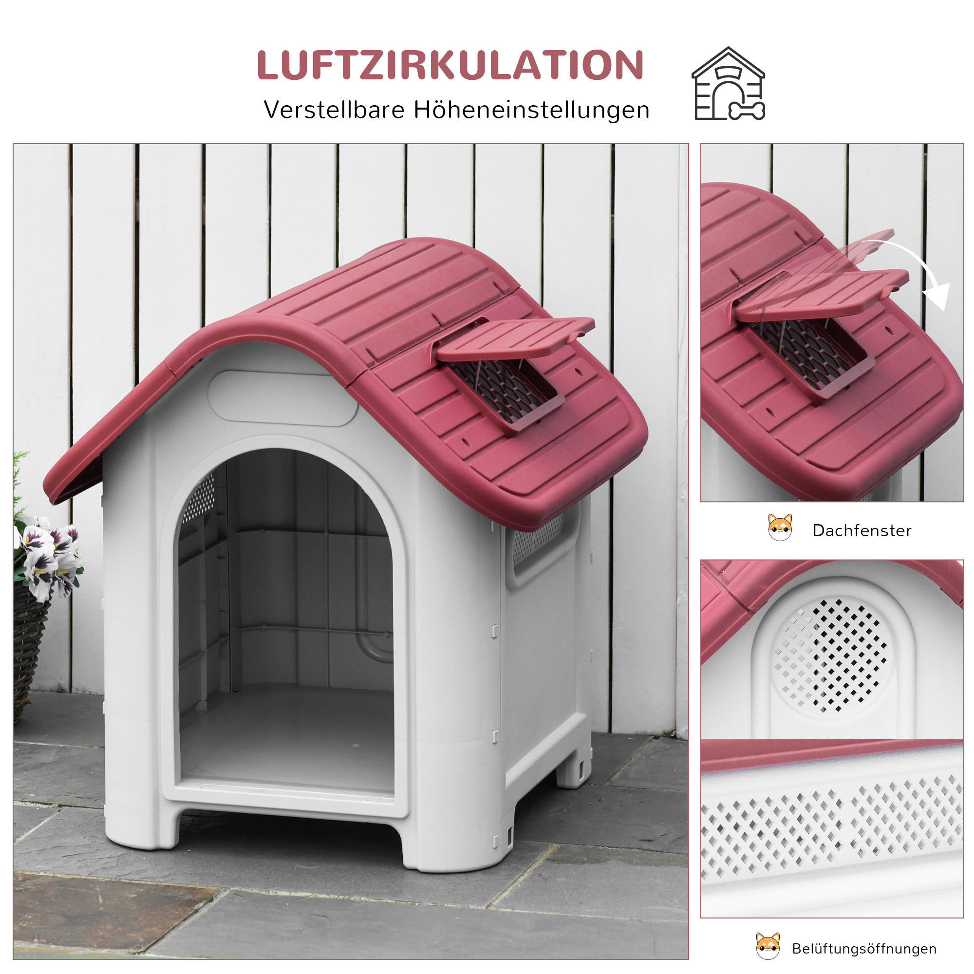 Thumbnail - PawHut Hundehütte rot Kunststoff B/H/L: ca. 75x66x59 cm