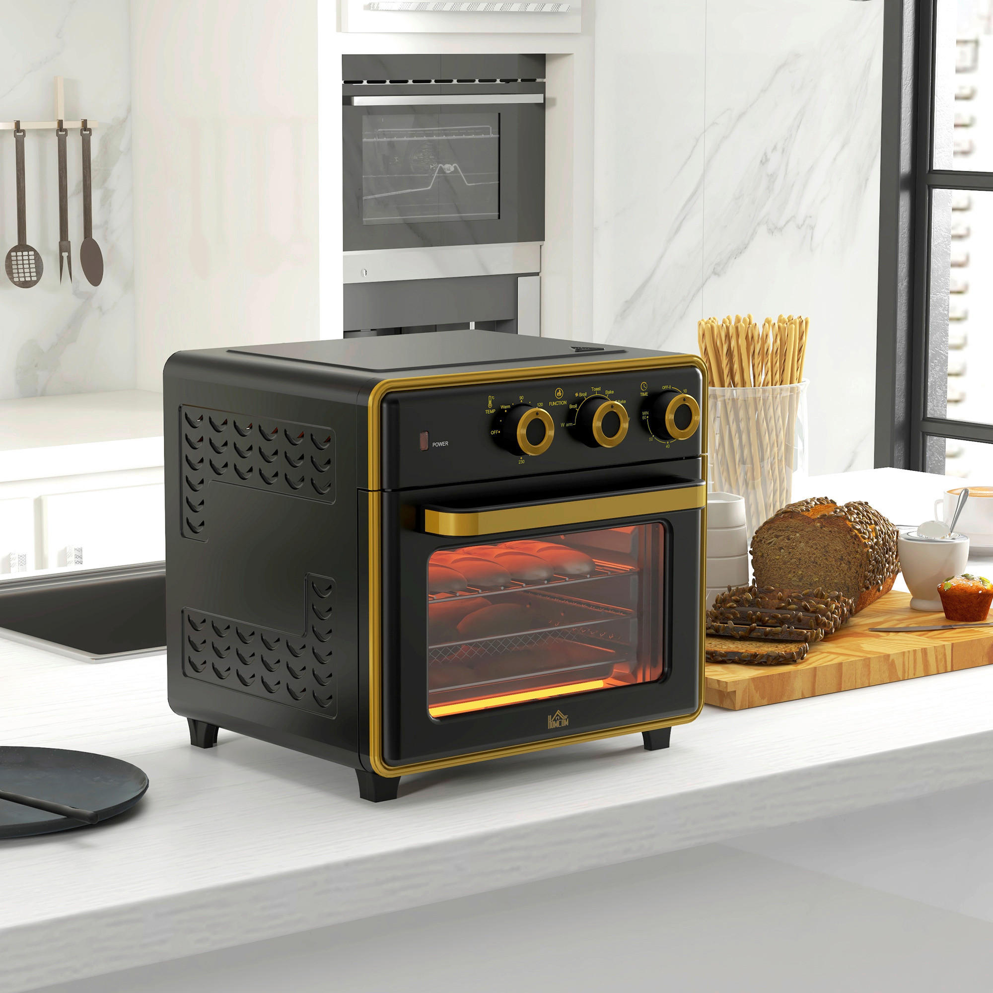HOMCOM Küchengerät schwarz Edelstahl B/H/L: ca. 37,7x36x34,5 cm Minibackofen - schwarz (34,50/37,70/36,00cm) - HOMCOM