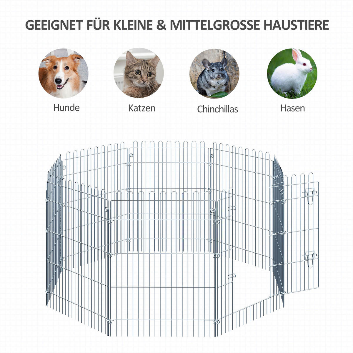PawHut Tier-Zubehör silber Polypropylen H/L: ca. 63x91 cm Welpenauslauf - silber (91,00cm) - PawHut