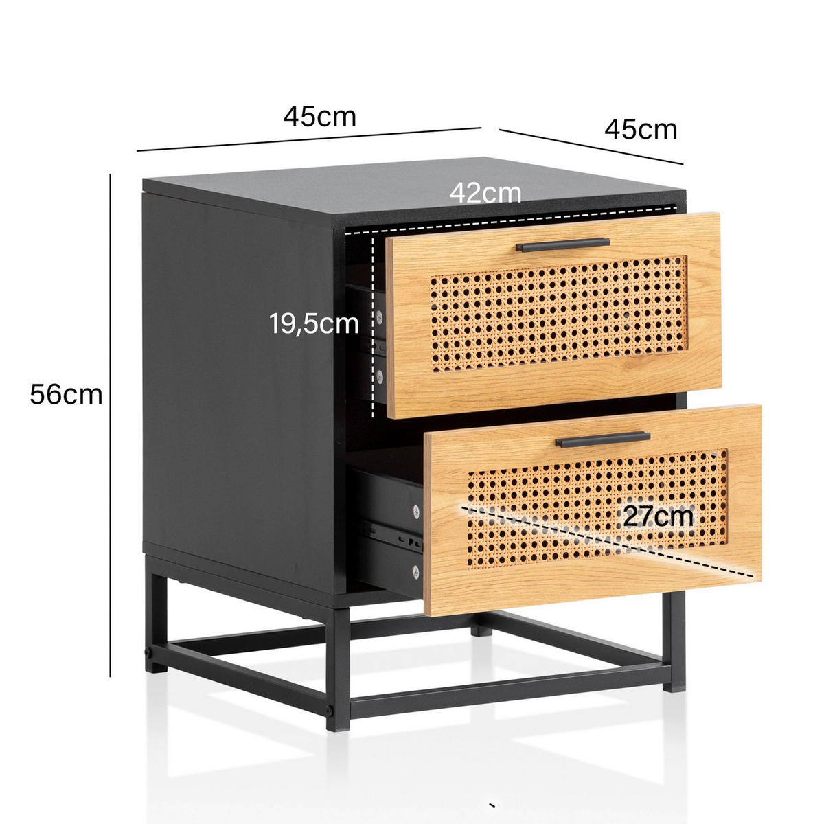 Nachtkonsole schwarz Eiche Optik B/H/T: ca. 45x55x45 cm Nachtkonsole - schwarz (45,00/55,00/45,00cm) - Wohnling
