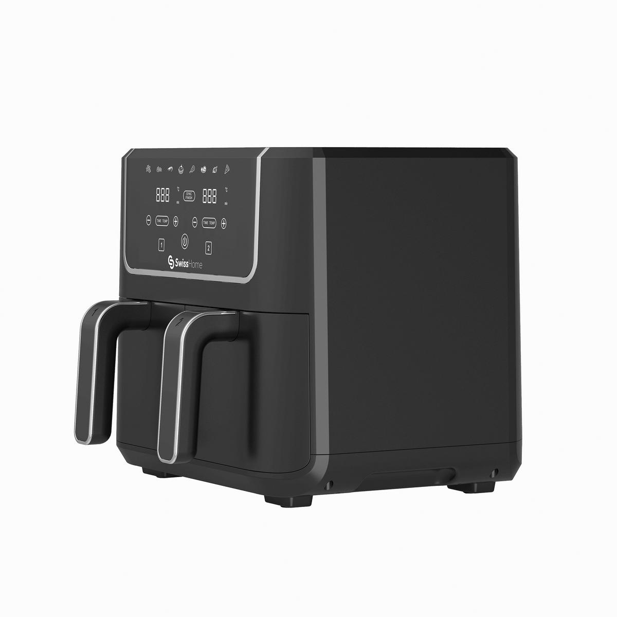 SWISS HOME Doppel-Heißluftfritteuse SH-6931 schwarz Kunststoff B/H/L: ca. 24x28x32 cm ca. 3 l BLACK DARK - schwarz (32,00/24,00/28,00cm) - SWISS HOME