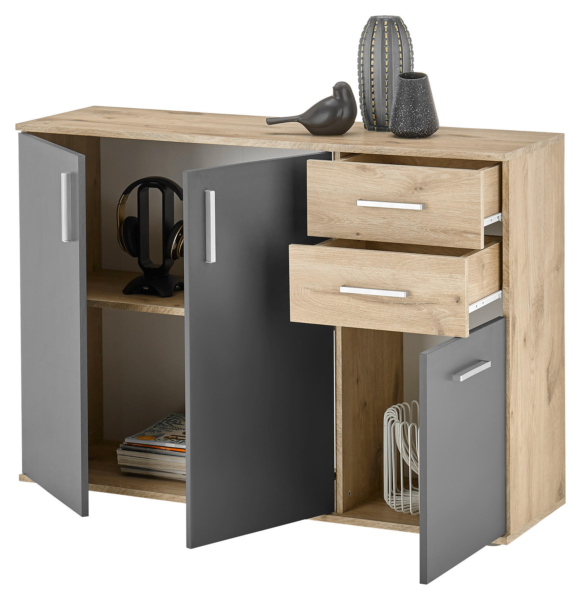 Kommode BC 1040 Eiche Viking Nachbildung dunkelgrau B/H/T: ca. 120x84x35 cm BC 1040 - dunkelgrau (120,00/84,00/35,00cm)