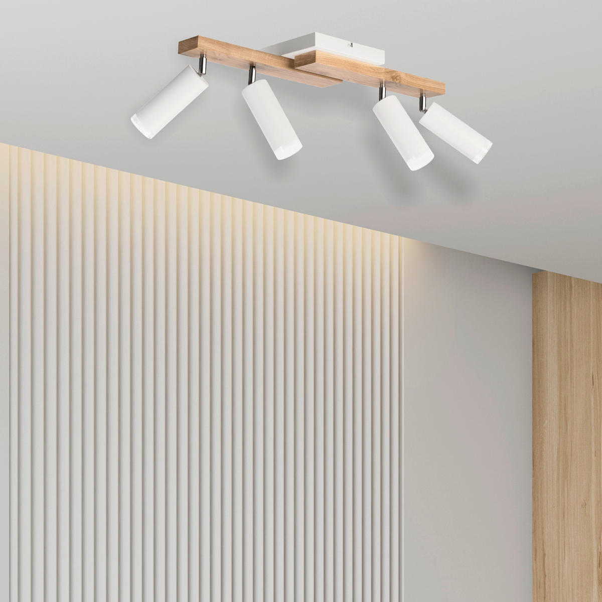 Lamkur Deckenleuchte weiß Holz B/H/L: ca. 20x23,5x64 cm 4 Brennstellen MATTE - weiß (64,00/20,00/23,50cm) - Lamkur