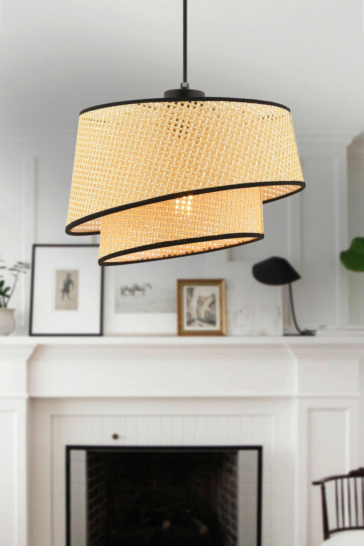 Opviq Pendelleuchte schwarz kamel Stoff Metall B/H/L: ca. 32x65x32 cm E27 1 Brennstellen Barette Hazeran - schwarz/kamel (32,00/32,00/65,00cm) - Opviq