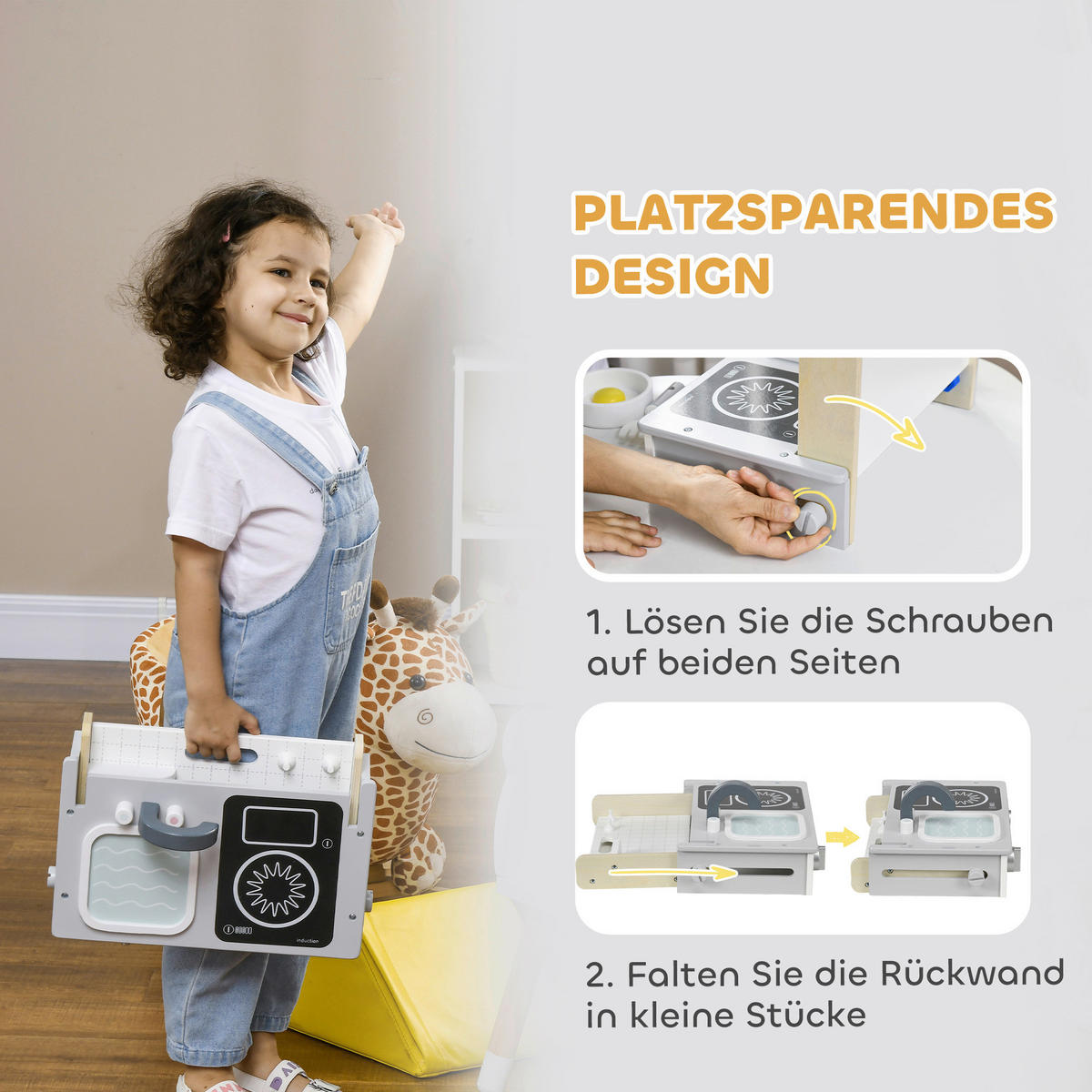 AIYAPLAY Kinder-Spielküche B/H/L: ca. 21,5x25x36 cm Kinder-Spielküche - gelb/grau (36,00/21,50/25,00cm) - AIYAPLAY