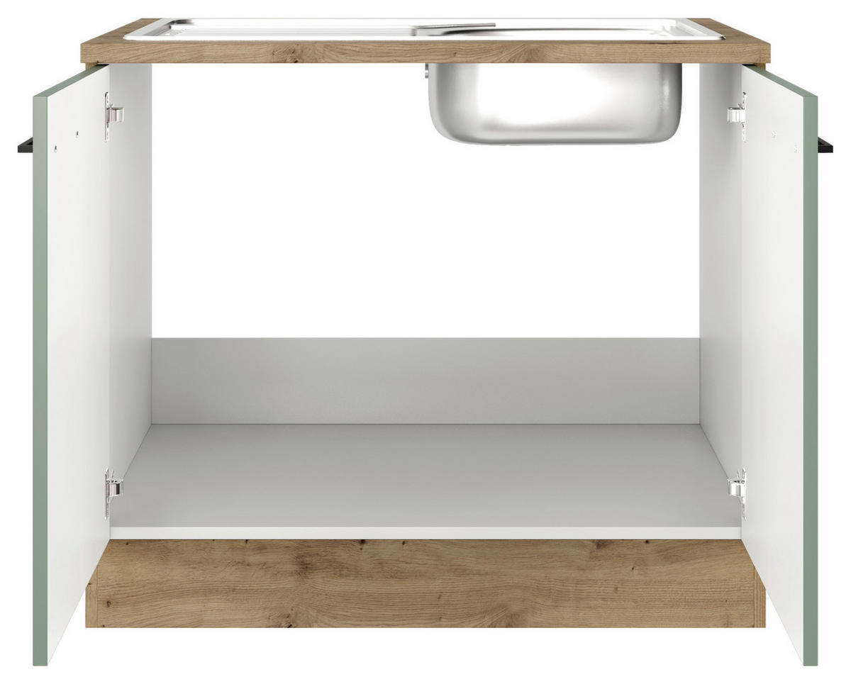 Spülenschrank Cara grün B/H/T: ca. 100x85x60 cm Cara - Eiche/schwarz (100,00/85,00/60,00cm) - Flex-Well