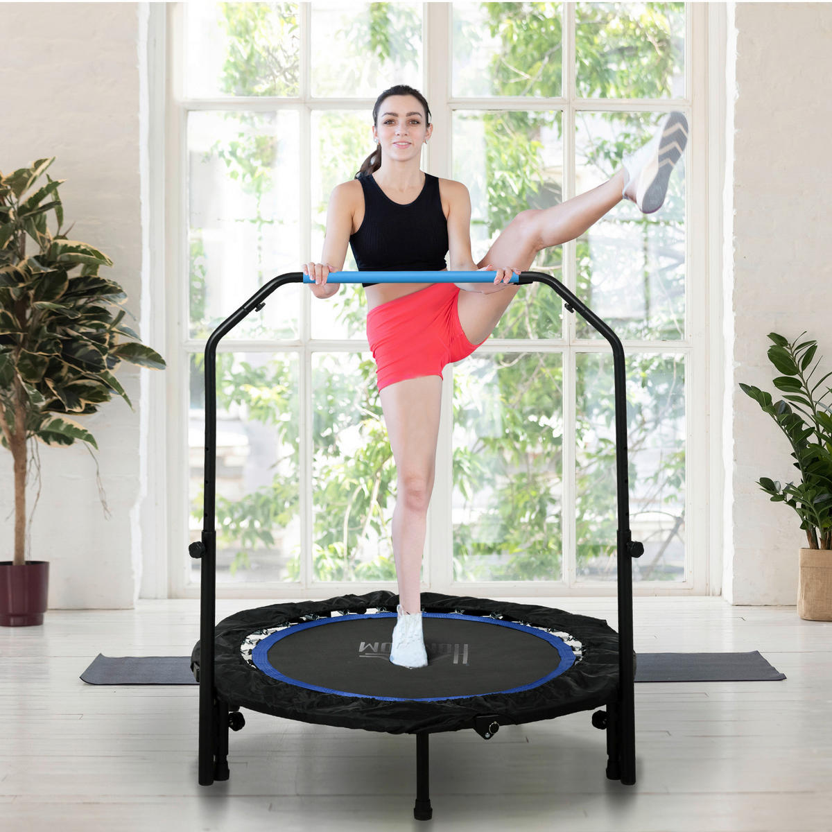 HOMCOM Trampolin schwarz Stahl B/H/L: ca. 102x123x102 cm Trampolin - blau/schwarz (102,00/102,00/123,00cm) - HOMCOM