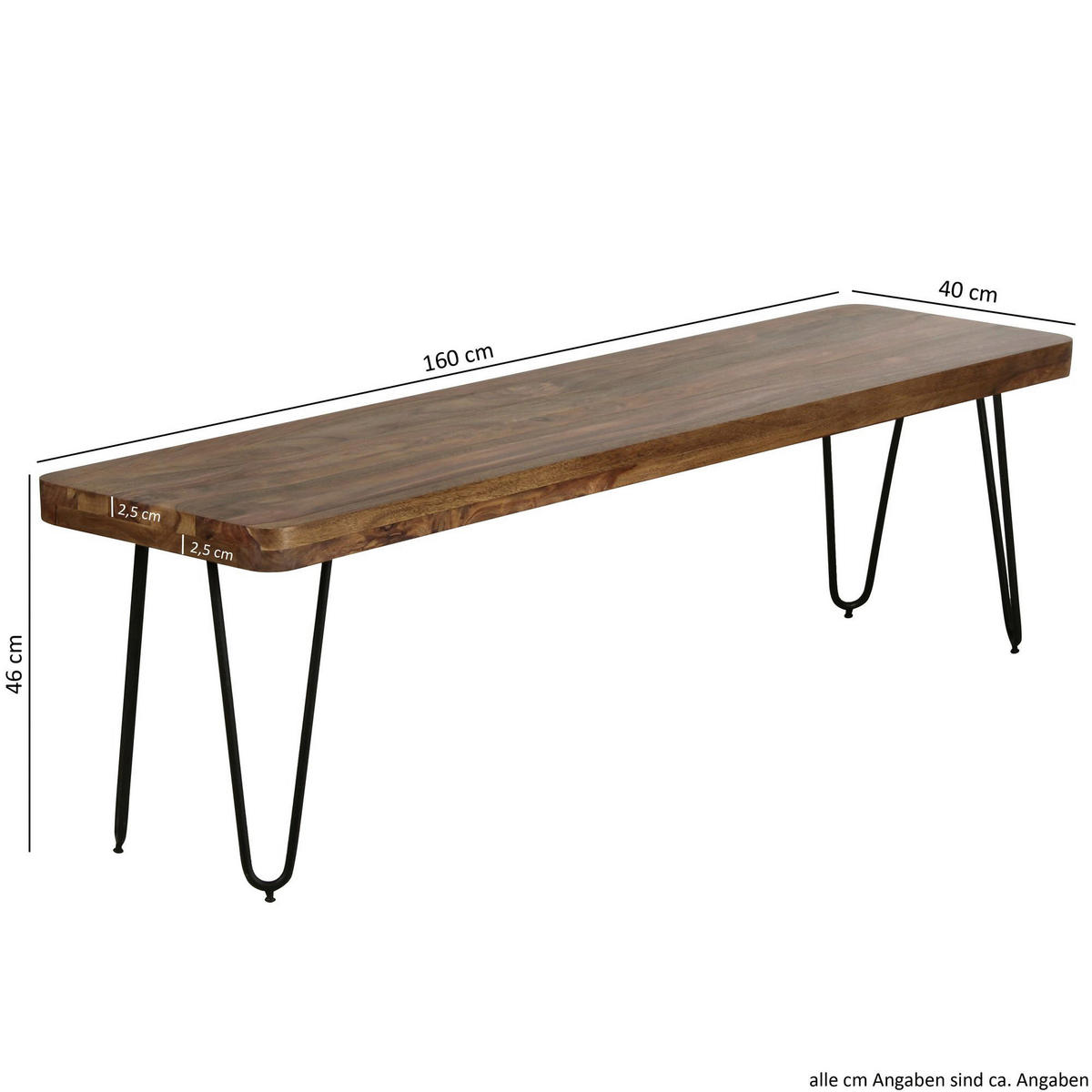 Wohnling Sitzbank natur schwarz Echtholz Metall B/H/T: ca. 160x46x40 cm Sitzbank - natur/schwarz (160,00/46,00/40,00cm) - Wohnling