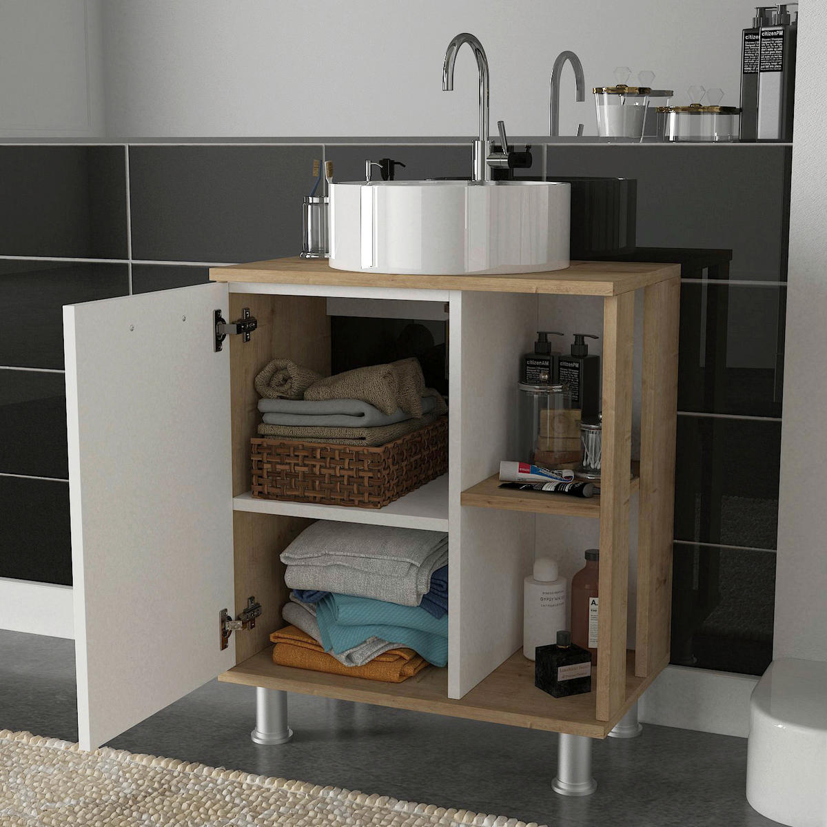 Waschbeckenunterschrank Golda weiß natur Nachbildung B/H/T: ca. 60x71,8x31,6 cm Golda - weiß/natur (60,00/71,80/31,60cm) - moebel17