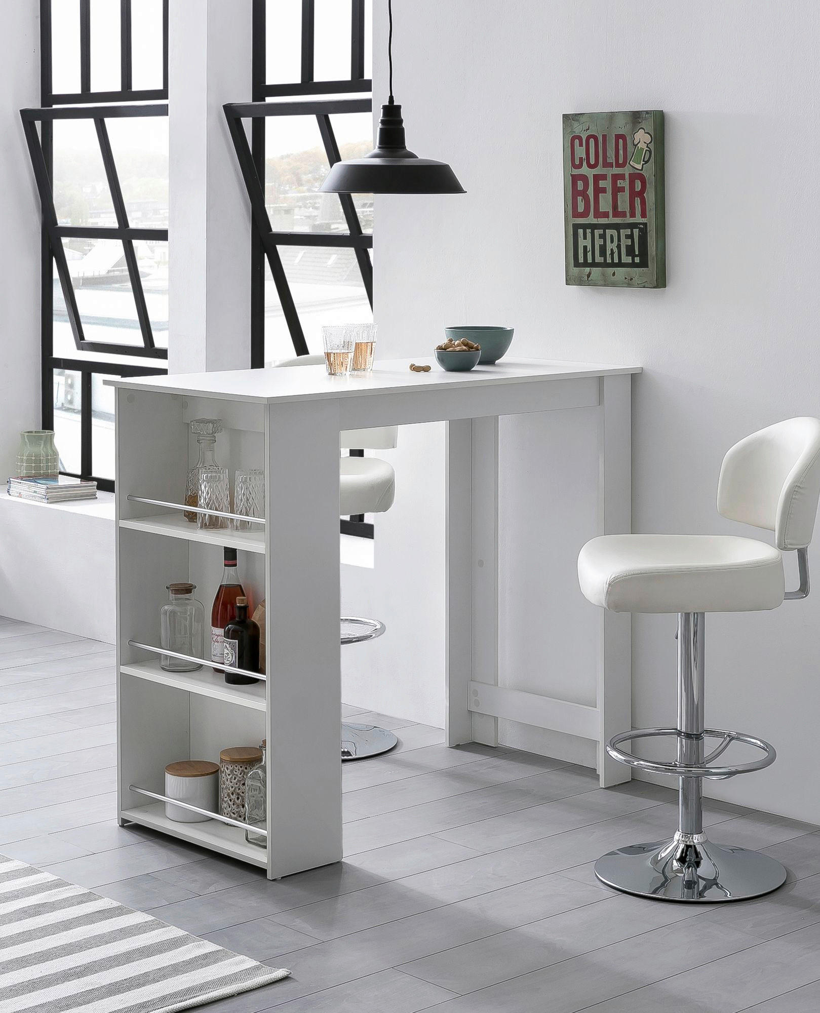 Bartisch weiß beschichtet Holzwerkstoff B/H/T: ca. 120x107,5x60 cm Bartisch - weiß (120,00/107,50/60,00cm) - Wohnling