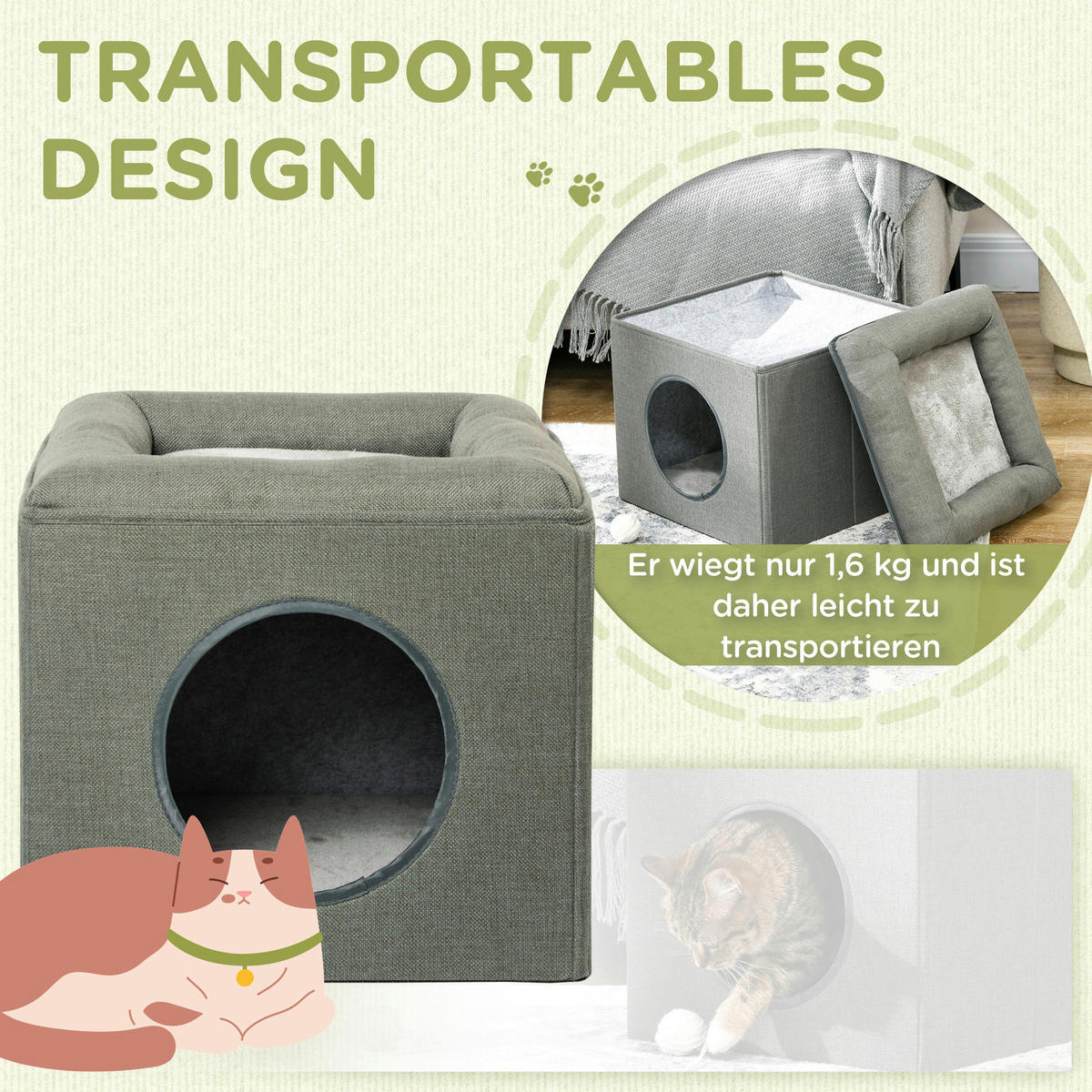 PawHut Katzen-Zubehör grün Polyester B/H/L: ca. 36,5x36,5x33 cm Katzenhöhle - grün (33,00/36,50/36,50cm) - PawHut