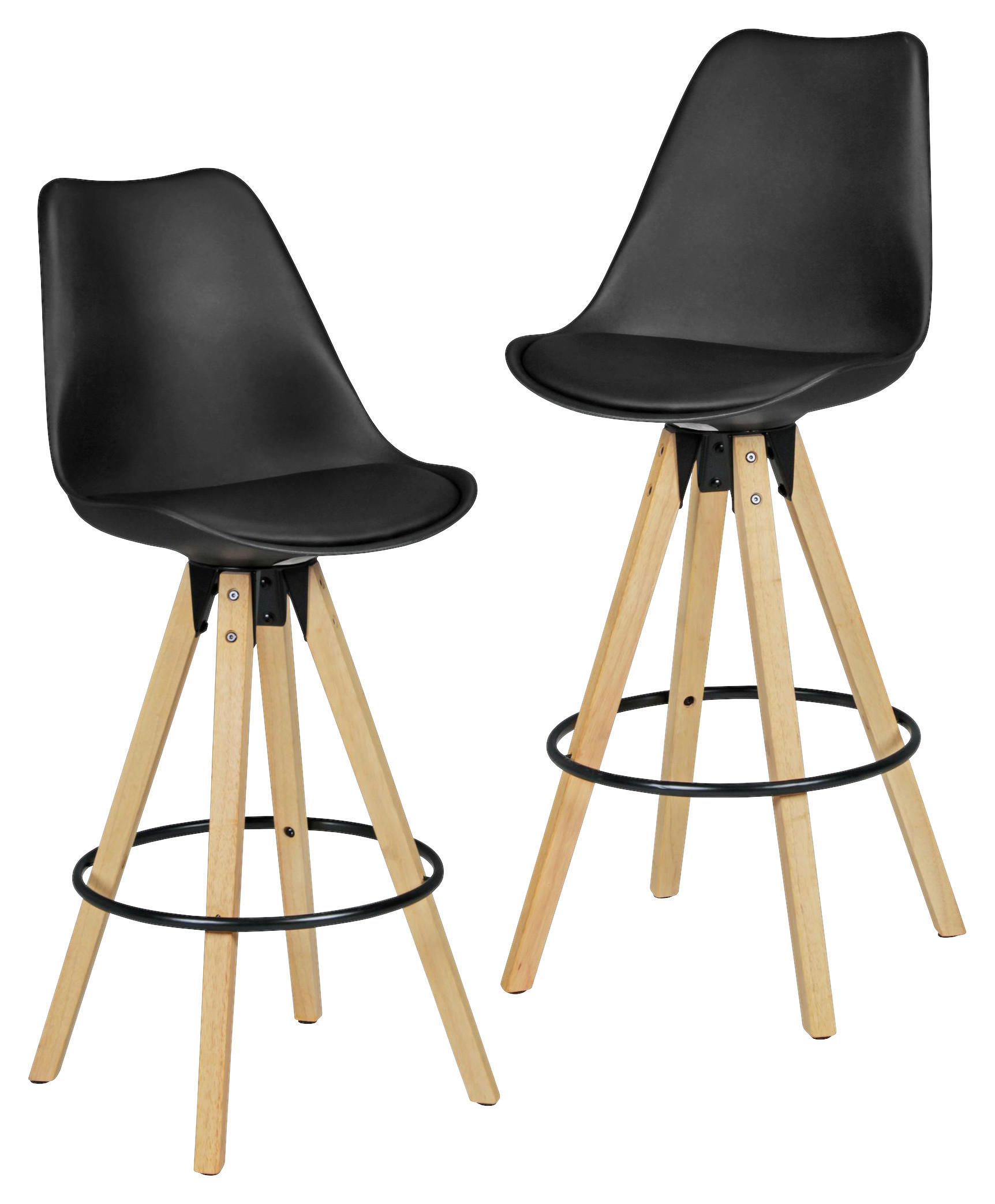 Barhocker 2er-Set schwarz natur schwarz Kunstleder Holz Metall B/H/T: ca. 44x113x39 cm 2er-Set - natur/schwarz (44,00/113,00/39,00cm) - Wohnling