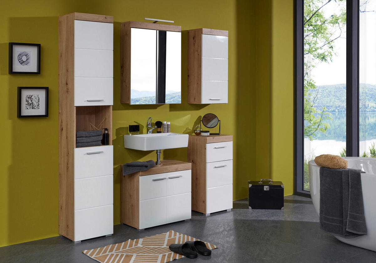 Stauraumelement Amanda weiß Hochglanz Asteiche Nachbildung B/H/T: ca. 37x77x23 cm Amanda - weiß (37,00/77,00/23,00cm) - Trendteam