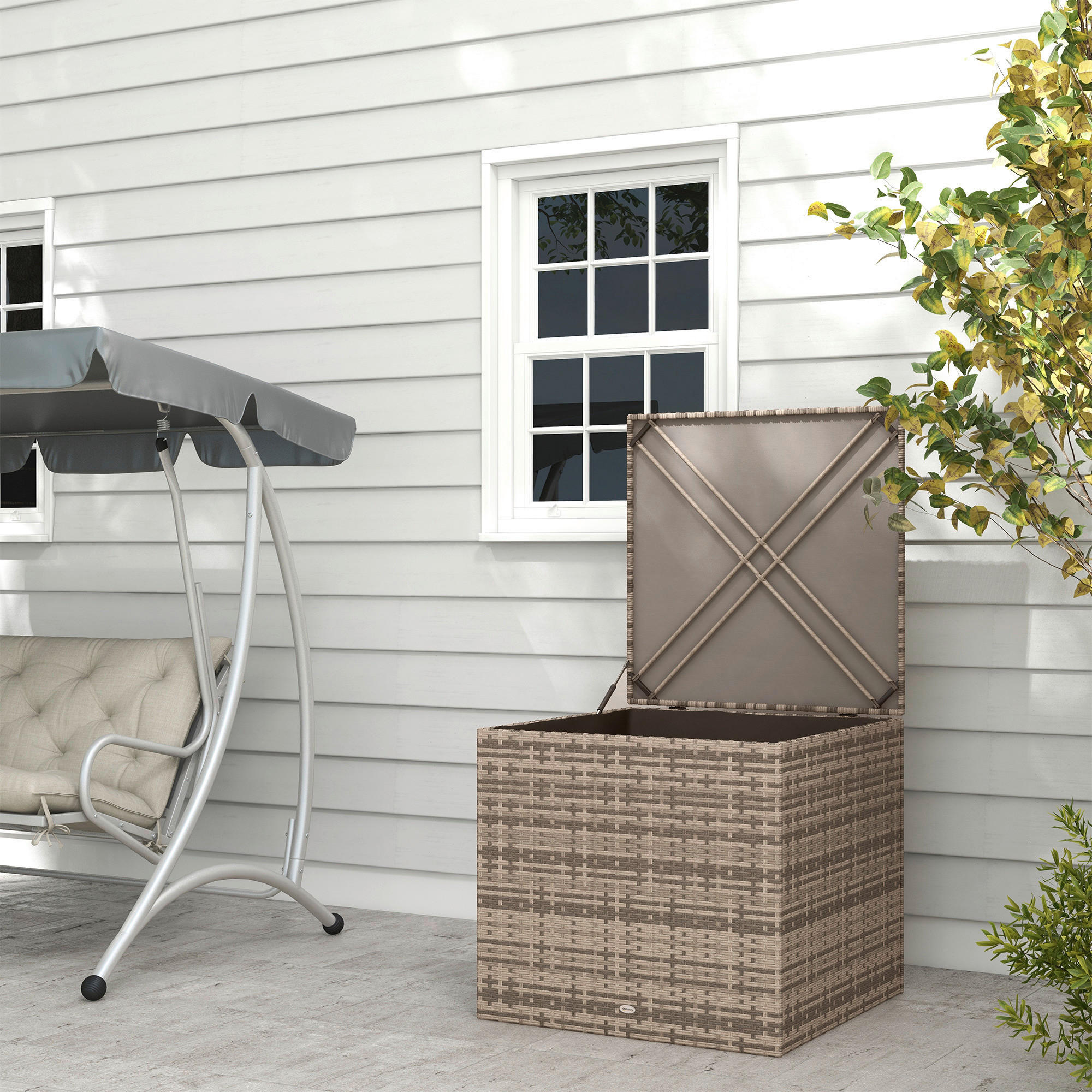 Outsunny Auflagenbox sand Polyrattan B/H/L: ca. 75x70x75 cm Auflagenbox - sand (75,00/75,00/70,00cm) - Outsunny