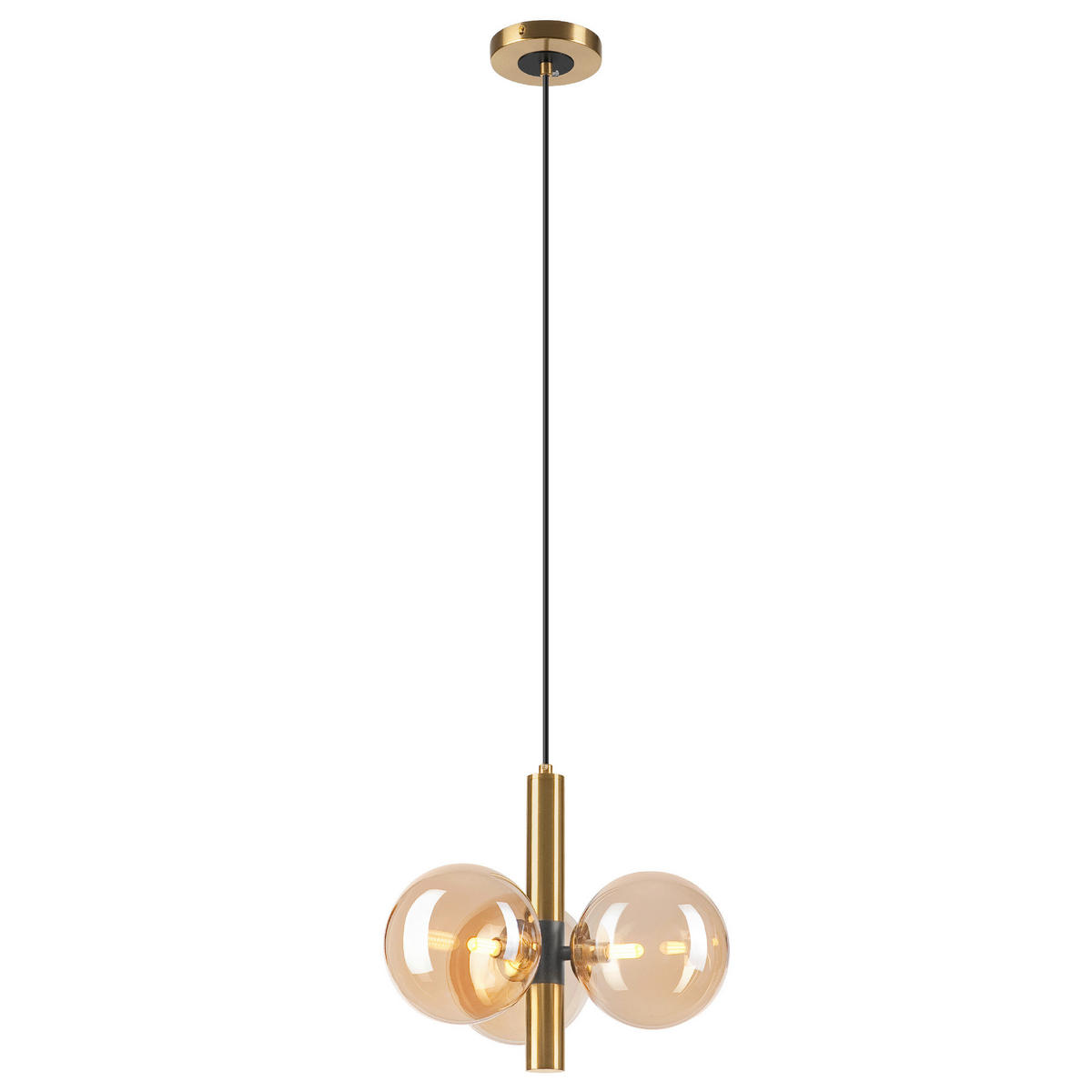 Lamkur Pendelleuchte ROLLO 49335 schwarz gold Stahl Glas H/L: ca. 120x35 cm E27 3 Brennstellen Rollo - gold/schwarz (35,00cm) - Lamkur