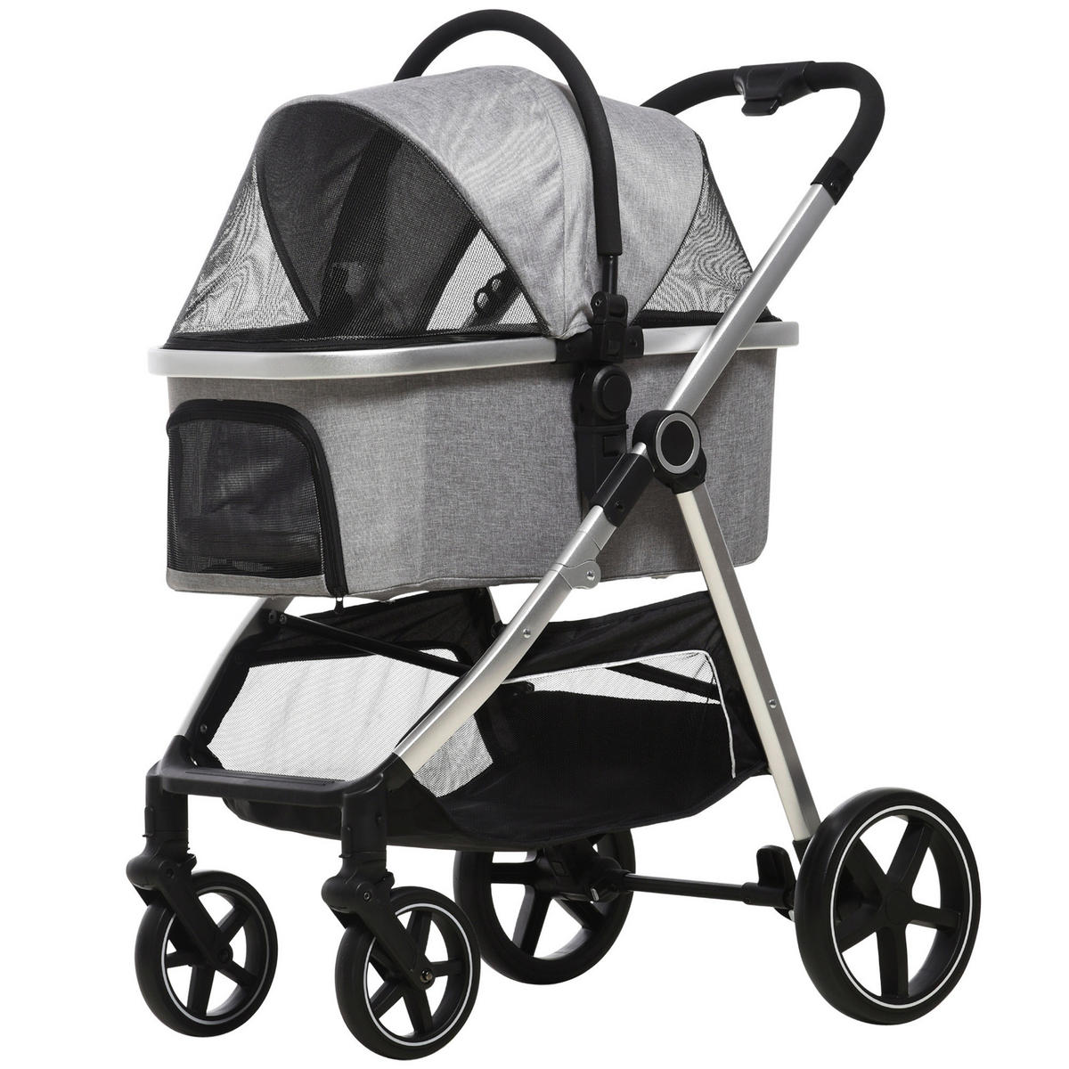 PawHut Hunde-Zubehör hellgrau Edelstahl B/H/L: ca. 58x83x102 cm Hundewagen - hellgrau (102,00/58,00/83,00cm) - PawHut
