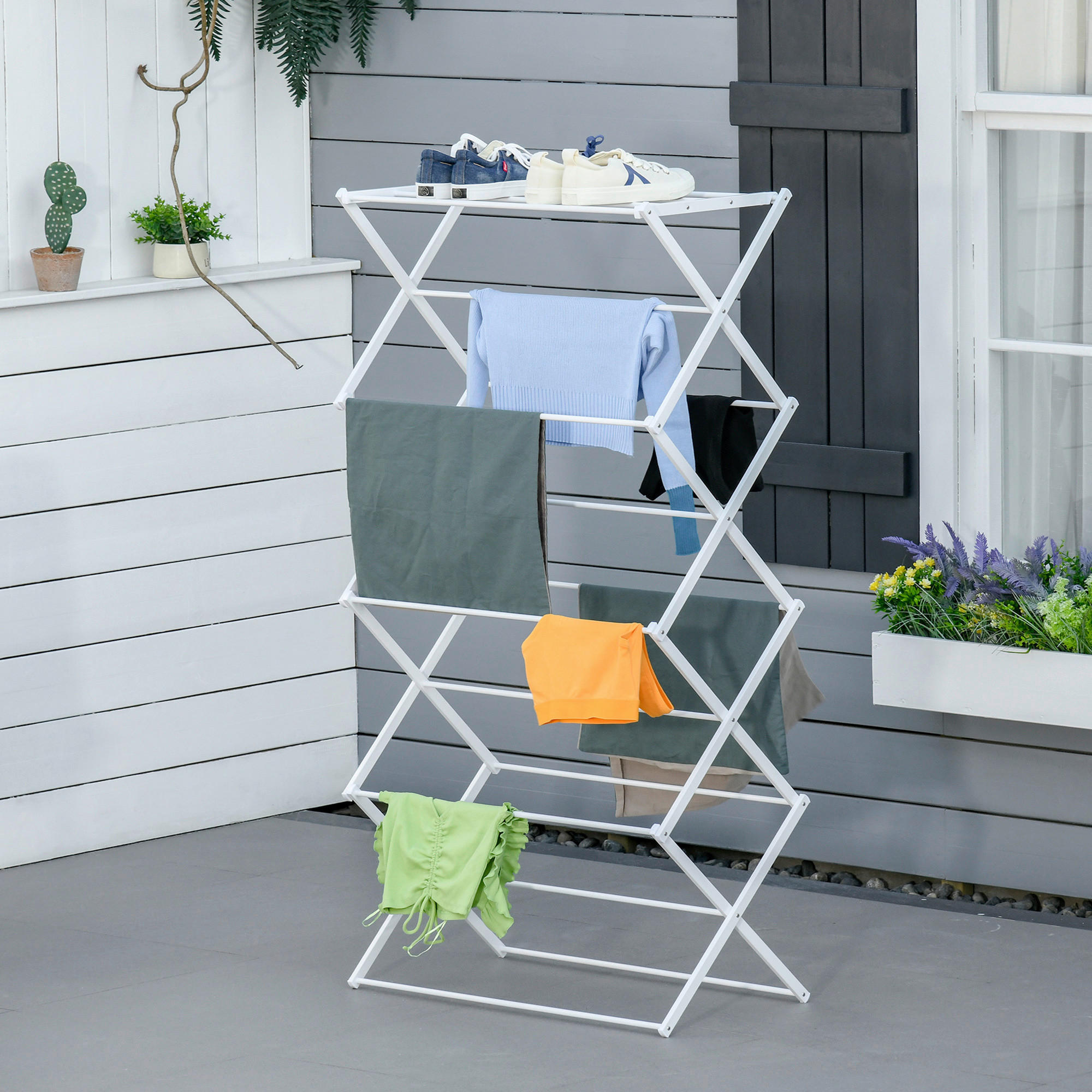 HOMCOM Wäscheständer weiß Kunststoff B/H/L: ca. 35x74x144 cm Wäscheständer - weiß (144,00/35,00/74,00cm) - HOMCOM