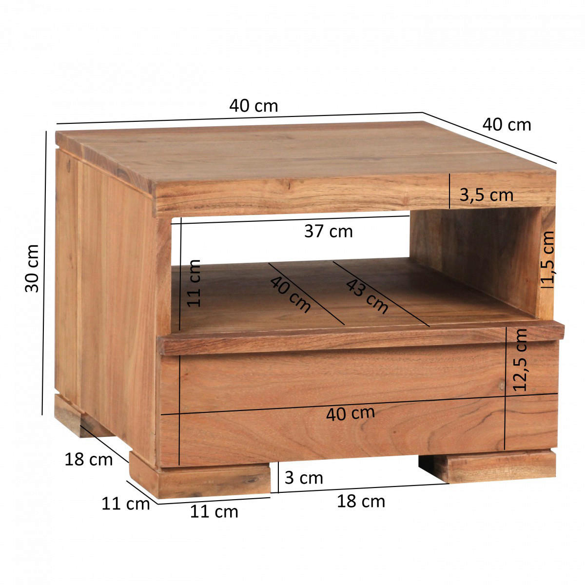 Nachtkonsole braun B/H/T: ca. 40x30x40 cm Nachttisch MUMBAI - braun (40,00/30,00/40,00cm) - Wohnling