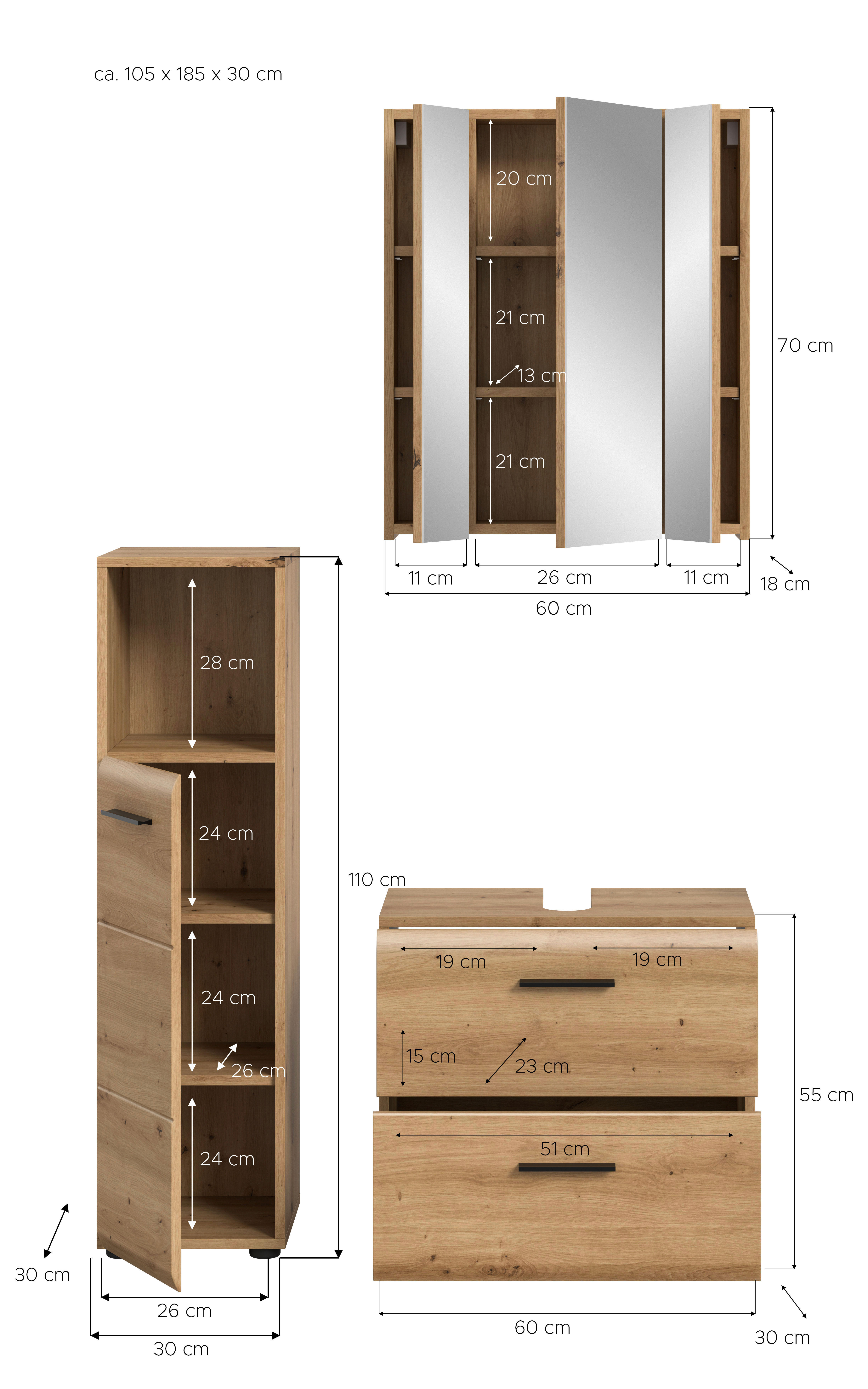 Thumbnail - Badezimmer-Set Ice Artisan Oak Nachbildung B/H/T: ca. 105x185x30 cm