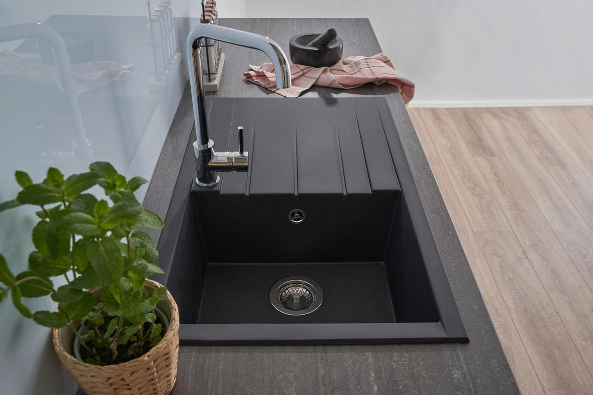 Respekta Einbauspüle Houston 80 x 50 S schwarz Mineralite B/H/T: ca. 80x21x50 cm Houston 80 x 50 S - schwarz (80,00/21,00/50,00cm) - Respekta
