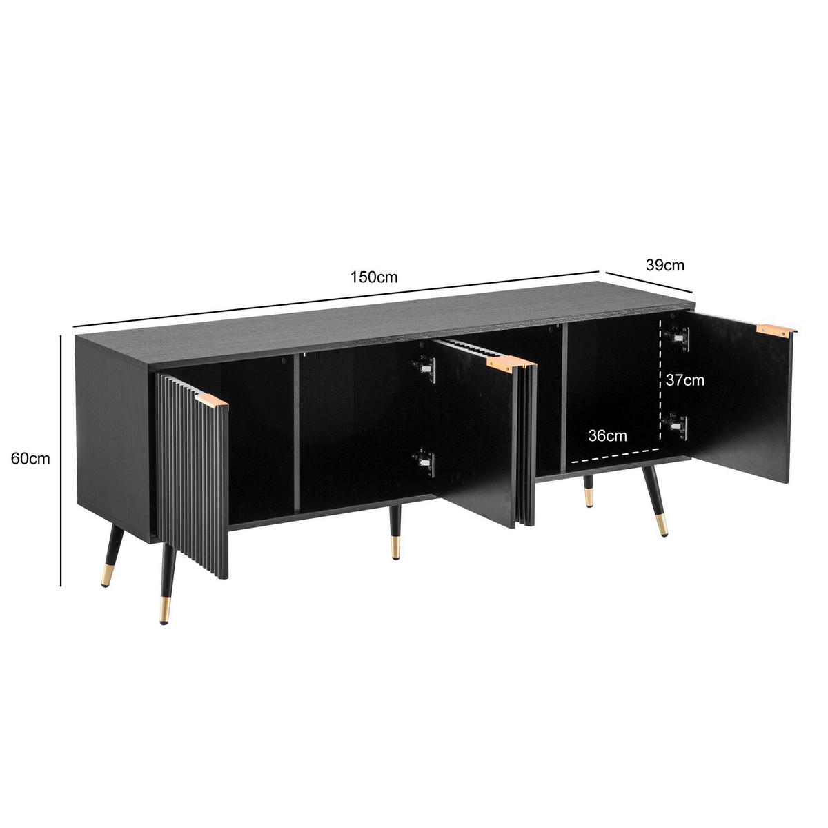 Lowboard schwarz B/H/T: ca. 150x60x39 cm TV & Lowboard - schwarz (150,00/60,00/39,00cm) - Wohnling