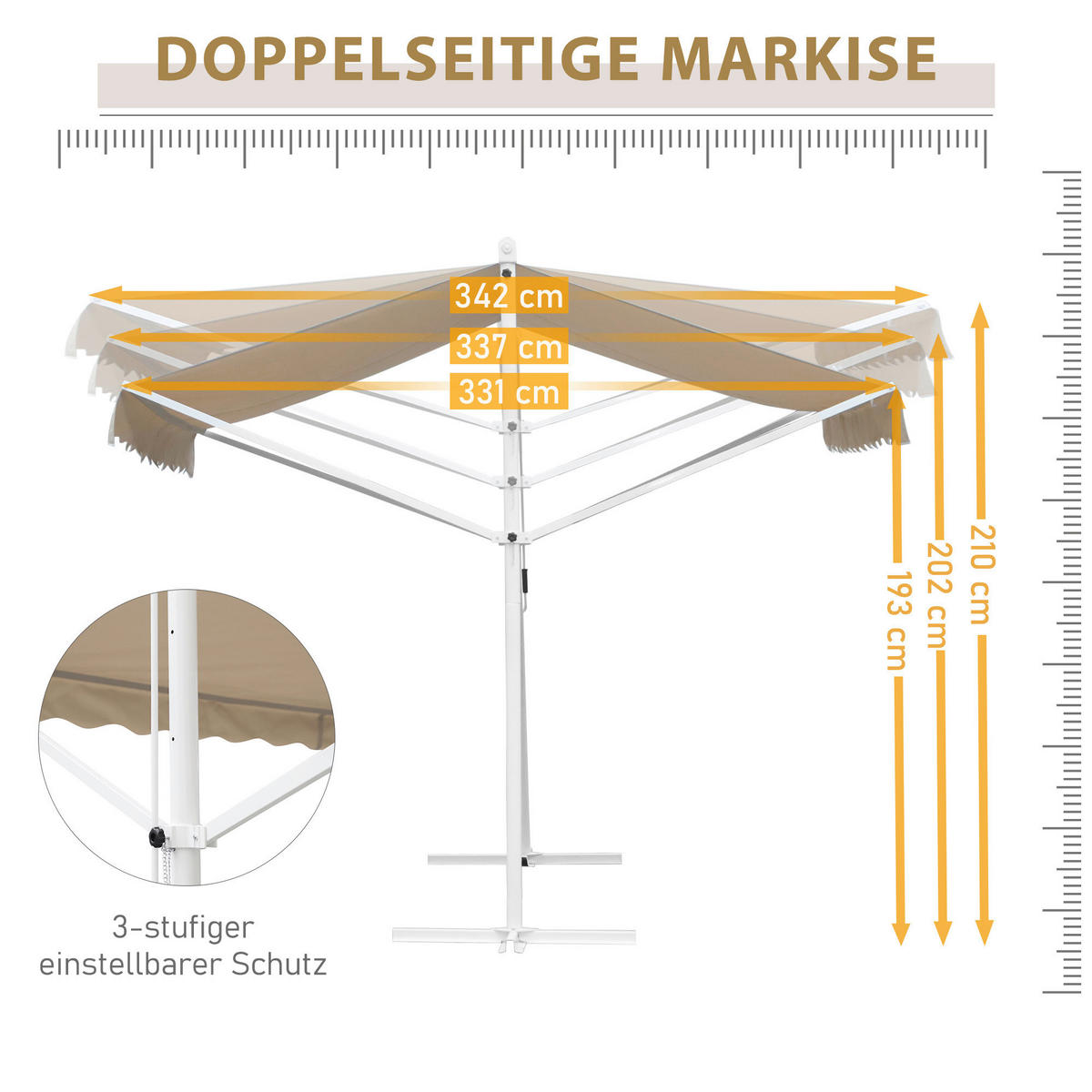 Outsunny Markise cremeweiß B/H/L: ca. 340x255x450 cm Markise - cremeweiß (450,00/340,00/255,00cm) - Outsunny