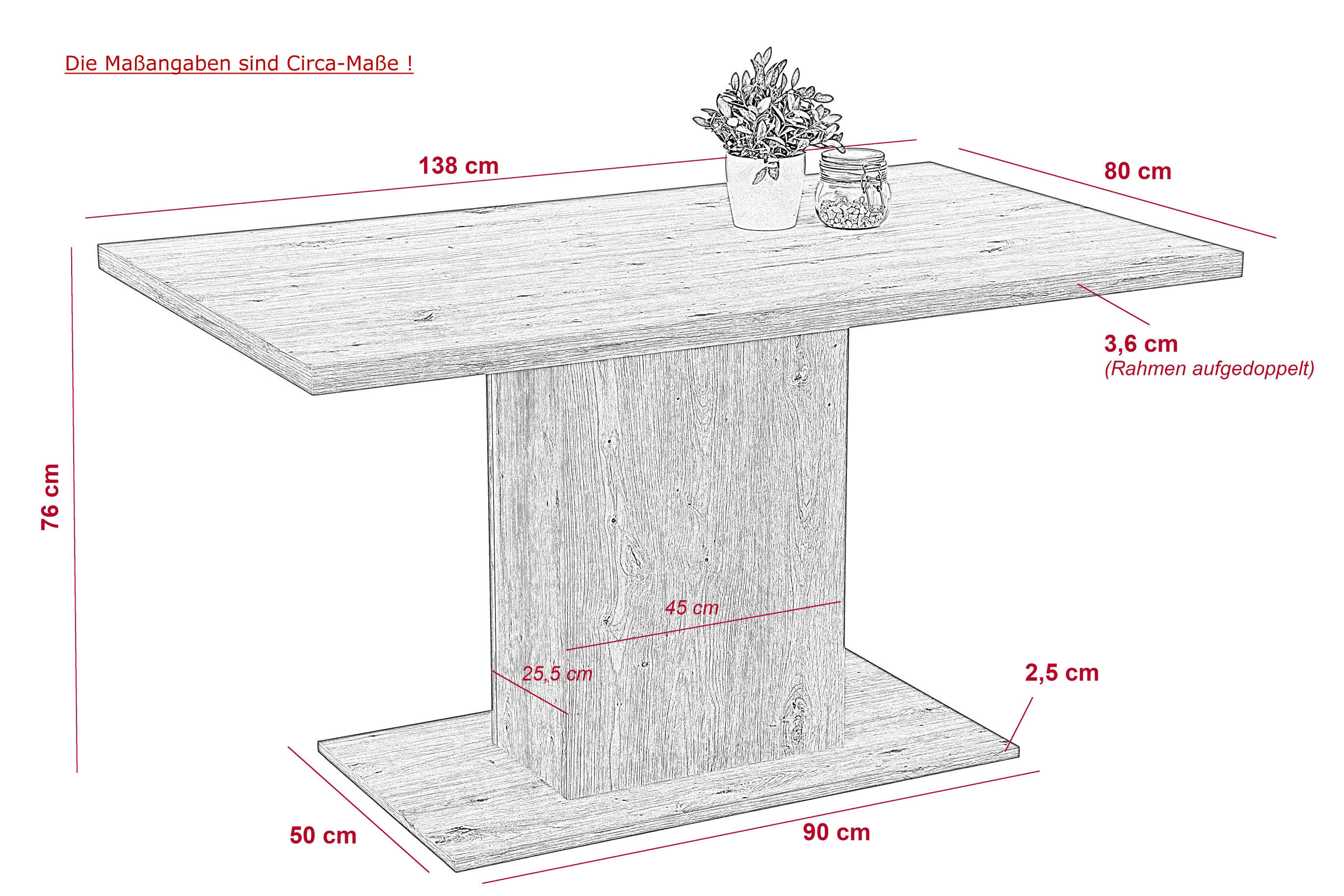 Esstisch LINN Eiche Artisan Nachbildung B/H/T: ca. 138x76x80 cm LINN - Eiche (138,00/76,00/80,00cm) - Hela