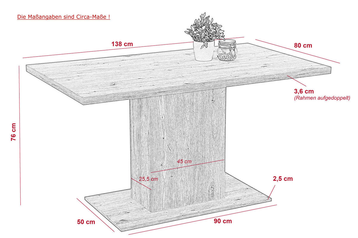 Esstisch LINN Eiche Artisan Nachbildung B/H/T: ca. 138x76x80 cm LINN - Eiche (138,00/76,00/80,00cm) - Hela