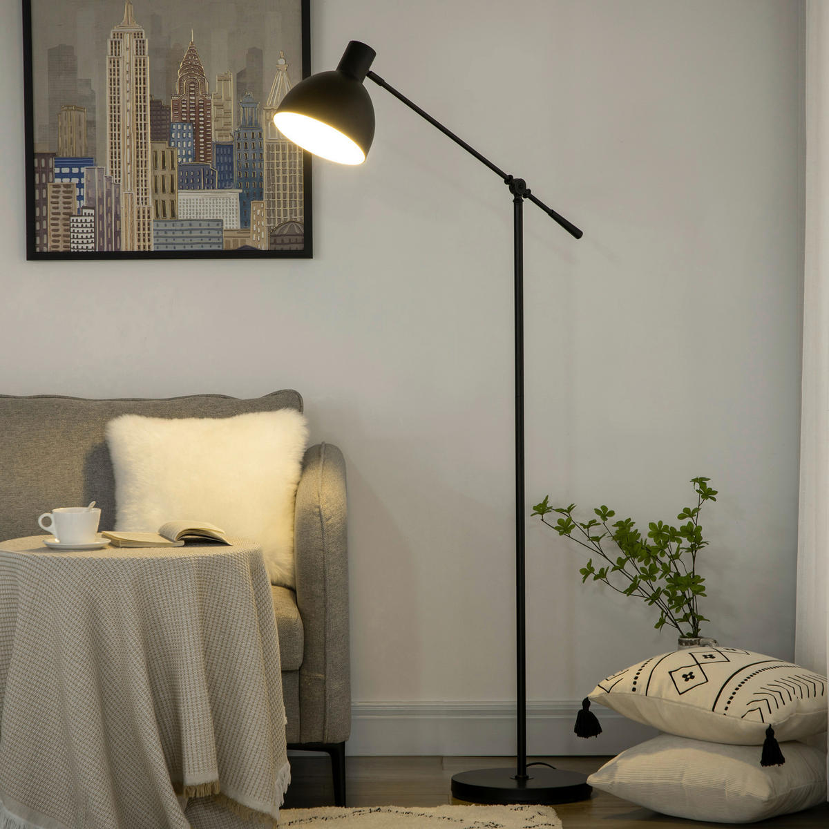 HOMCOM Stehleuchte schwarz Stahl B/H/T: ca. 30x131x30 cm Stehleuchte B31-335BK - schwarz (30,00/131,00/30,00cm) - HOMCOM