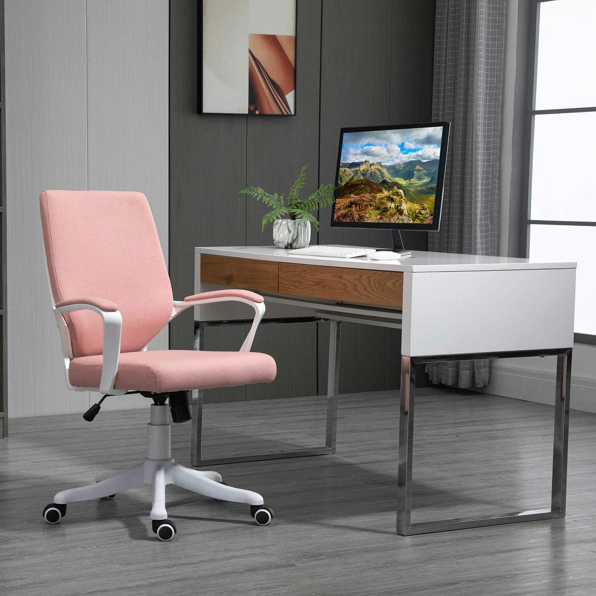 Drehstuhl 921-536PK rosa weiß 921-536PK - weiß/rosa (62,00/92,00/69,00cm) - Vinsetto