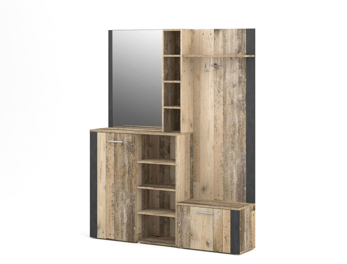 Garderobe BARRY Eiche Old Wood Nachbildung anthrazit B/H/T: ca. 150x190x32 cm BARRY - Eiche/anthrazit (150,00/190,00/32,00cm) - WIPMEB