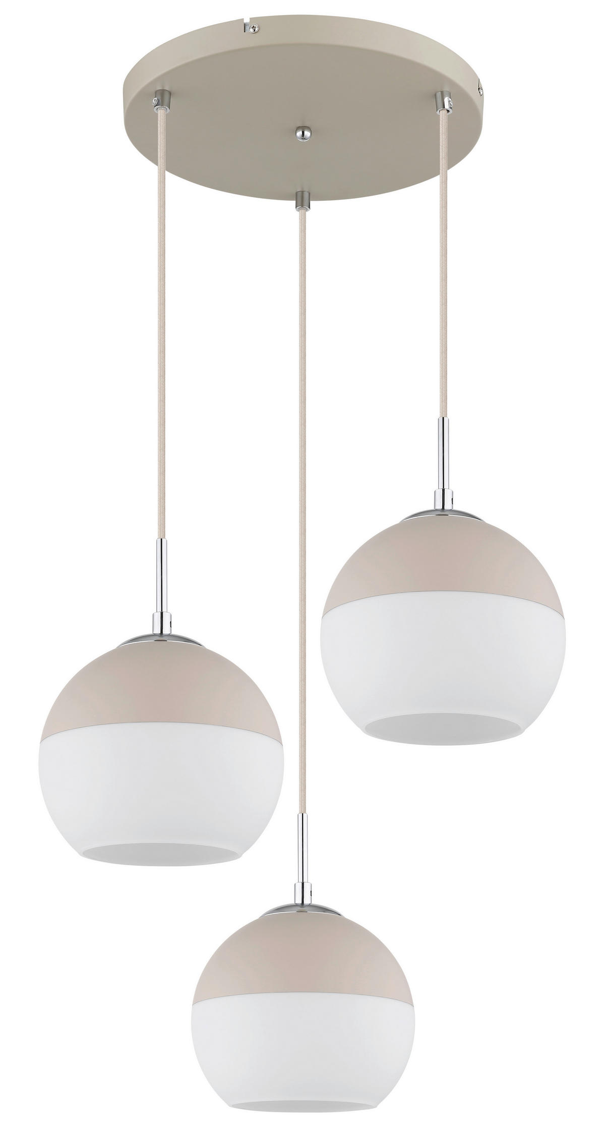 GLOBO Pendelleuchte sand Opal weiß Metall Textil Glas H/D: ca. 120x42,5 cm E27 3 Brennstellen RAGUSA - sand/weiß (42,50/120,00cm) - GLOBO